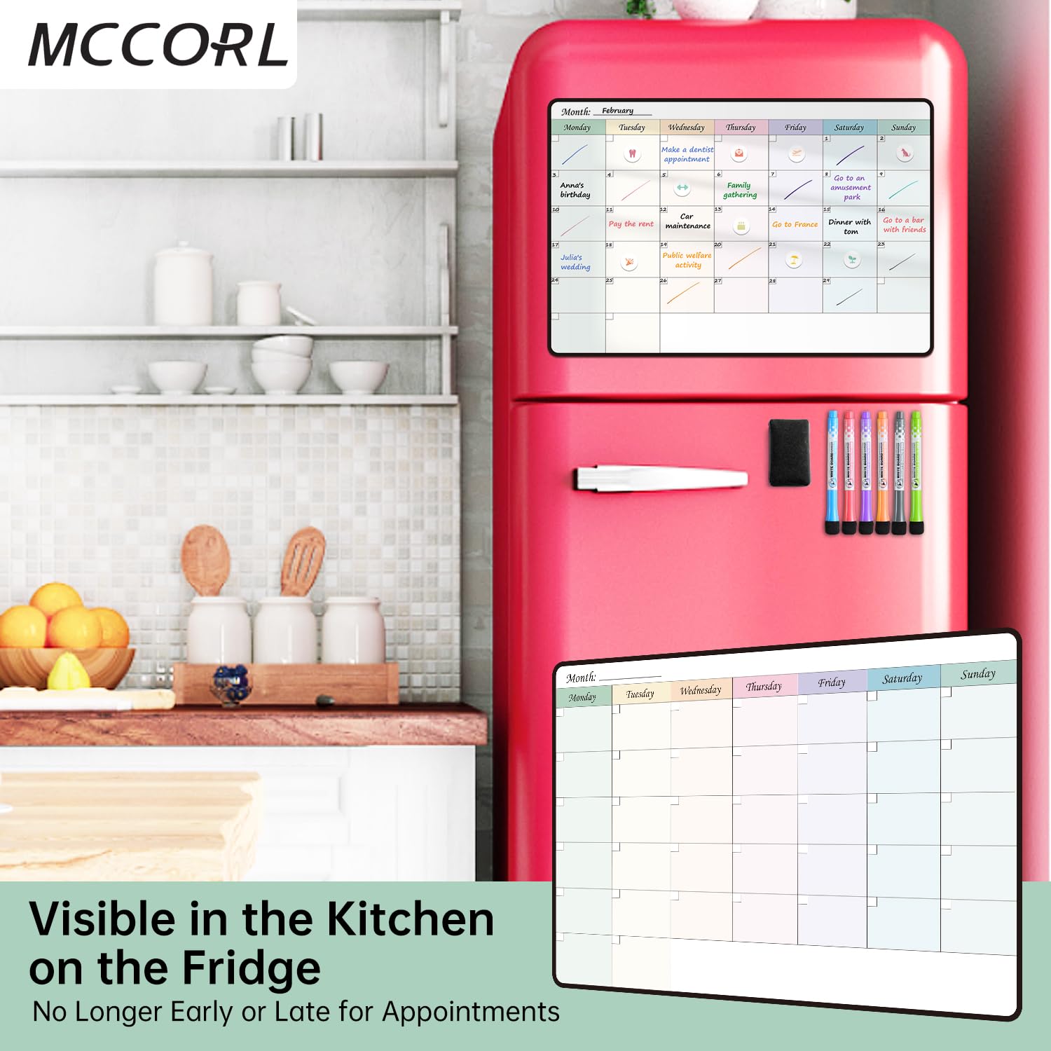 MCCORL Magnetic Fridge Whiteboard Calendar, Weekly/Monthly Planner, Perfect as Family Chores Chart,Reminder and Memo Board - Image 3