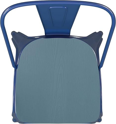 Miniatura 9 de BizChair Silla apilable comercial para interiores y exteriores con asiento de poliestireno, marco de metal azul, asiento de poliresina azul verdoso,