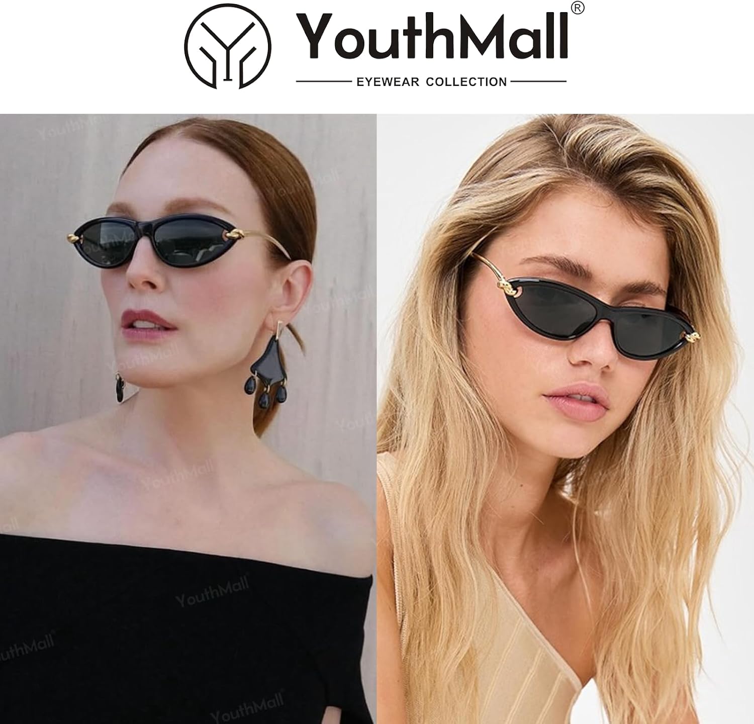 Retro Cat Eye Sunglasses for Women Trendy Narrow Oval Sun Glasses 70s Vintage Shades - Image 3