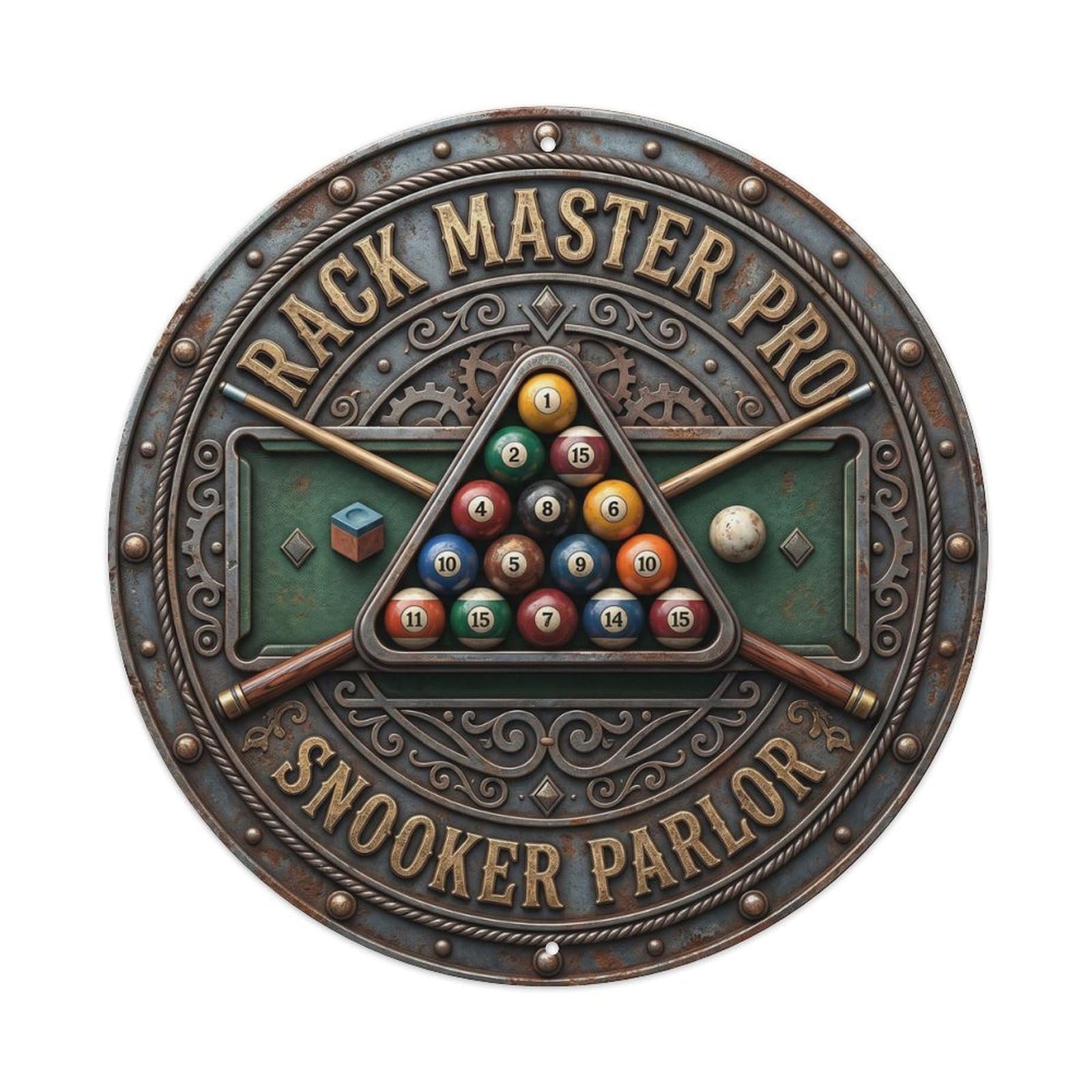 Cwbufd Vintage Style Rack Master Pro Snooker Parlor Vintage Metal Tin Sign Plaque Wall Decor For Cafe, Club Bar, Office, Garden Metal Poster 8X8inch