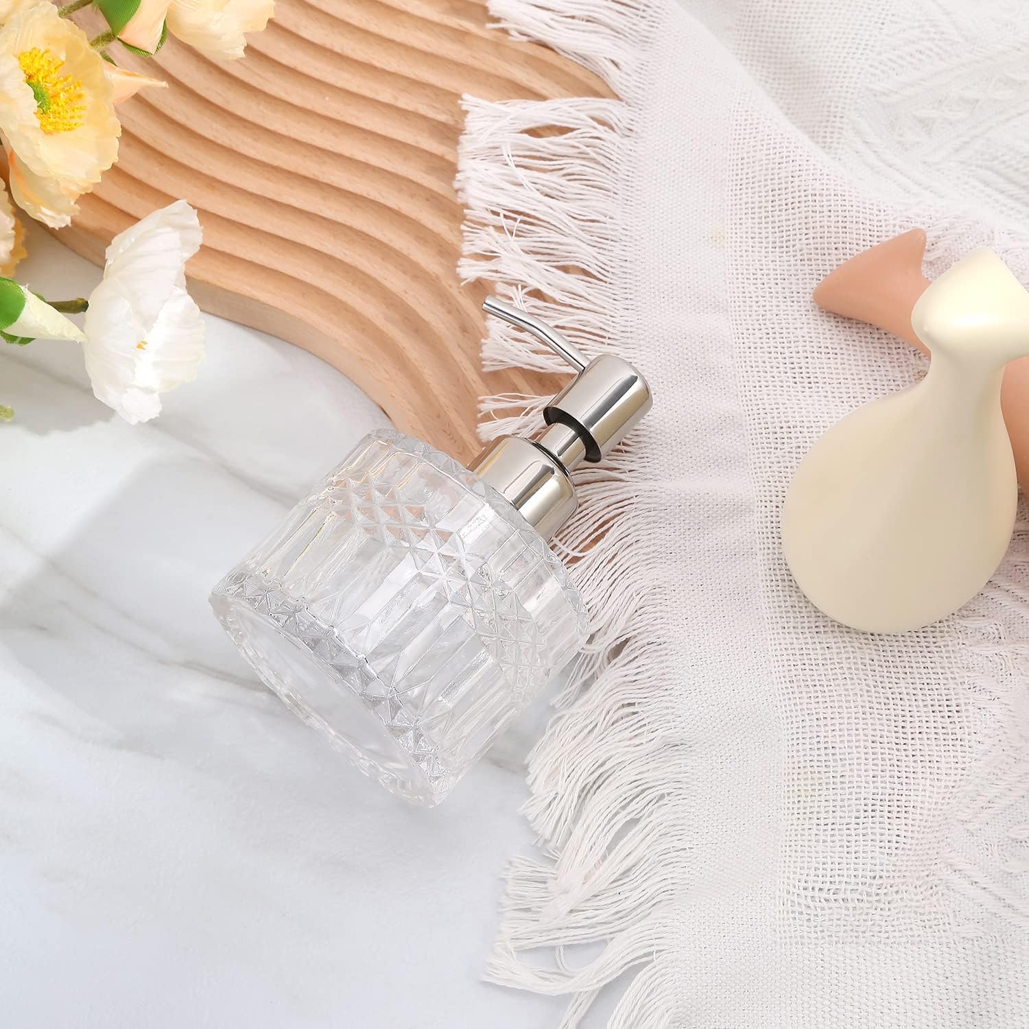 YunNasi Soap Dispenser with Stainless Steel Pump, Clear Crystal Design, Vintage and Elegant, Refillable Liquid Hand Soap Dish Soap Dispensers for Bathroom Counter, Kitchen Sink (Style 5) image 2