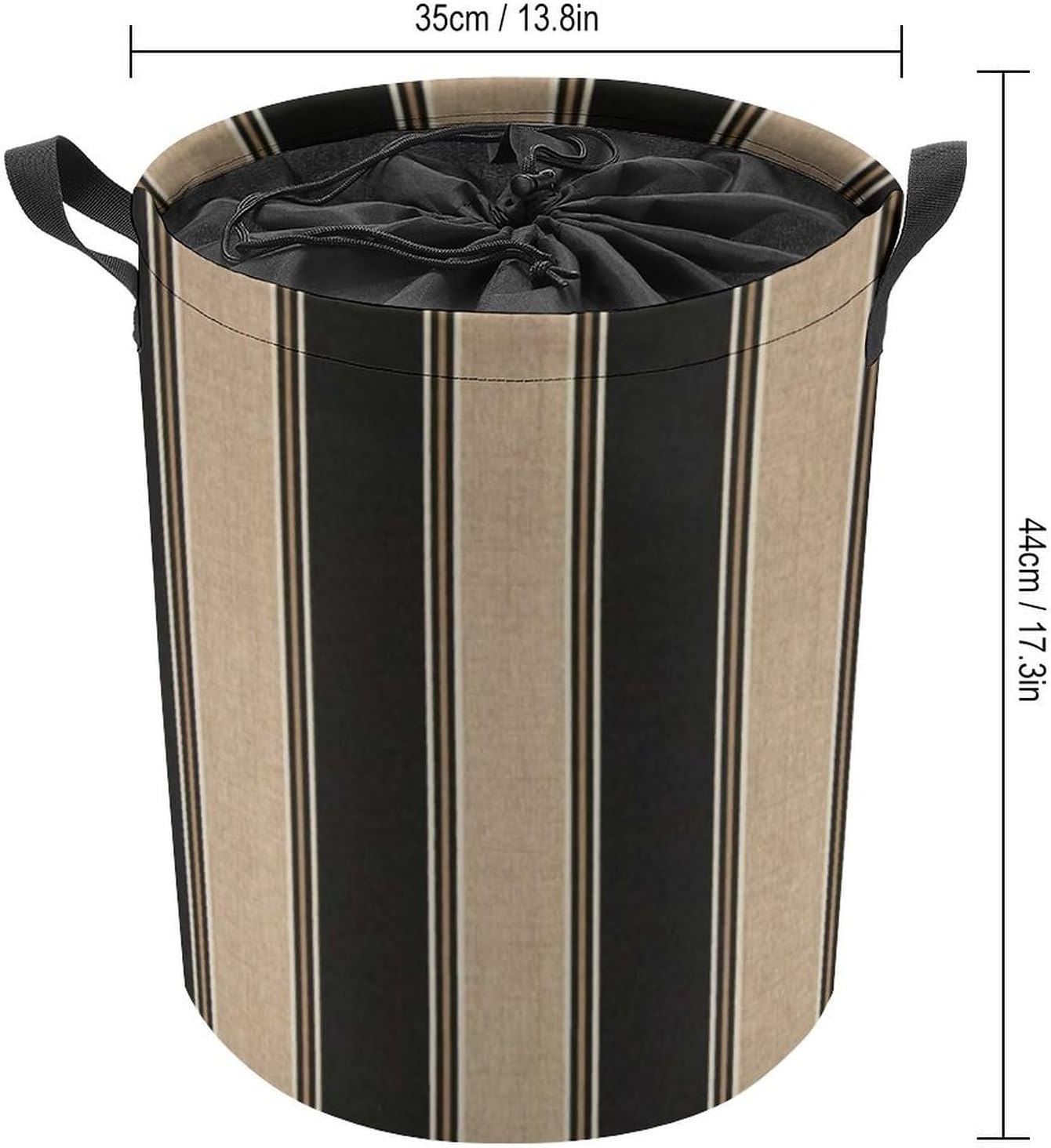 Large Laundry Basket, Dark Brown and Tan Stripes Print Collapsible Laundry Hamper with Drawstring Dirty Clothes Washing Bin for College Dorm Storage Essentials