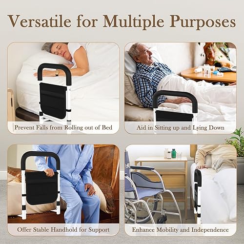 Miniatura 7 de Rieles de cama para seguridad de adultos mayores bastón de cama para personas mayores, pasamanos de cama con mango ergonómico y bolsillo de