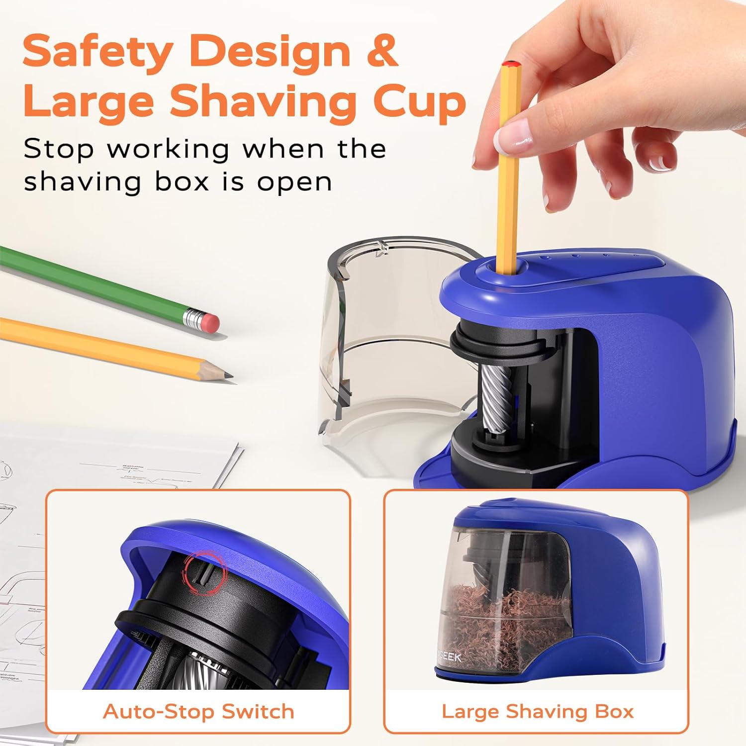 Image showing the large shaving box and auto-stop switch for safety
