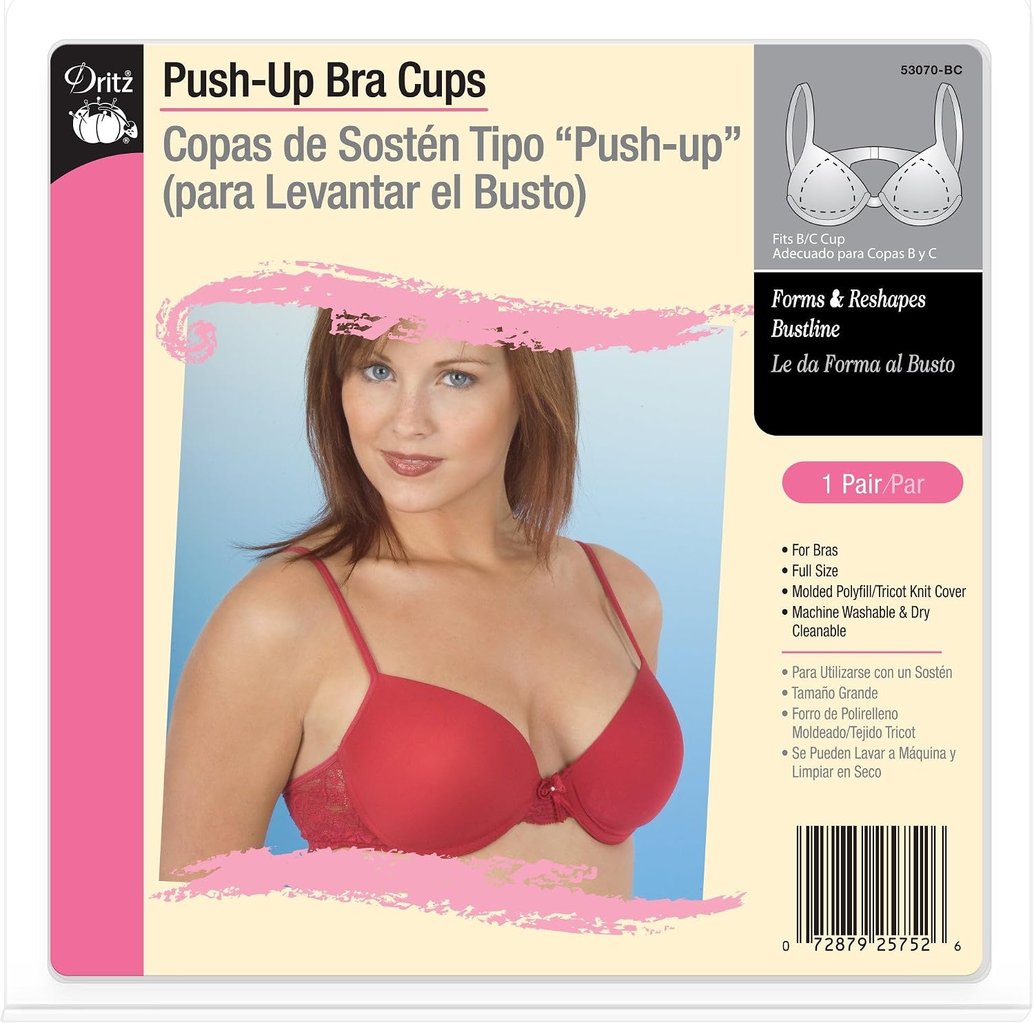 Dritz Push Up Bra Cups, B/C Cup, 1 Pair, White