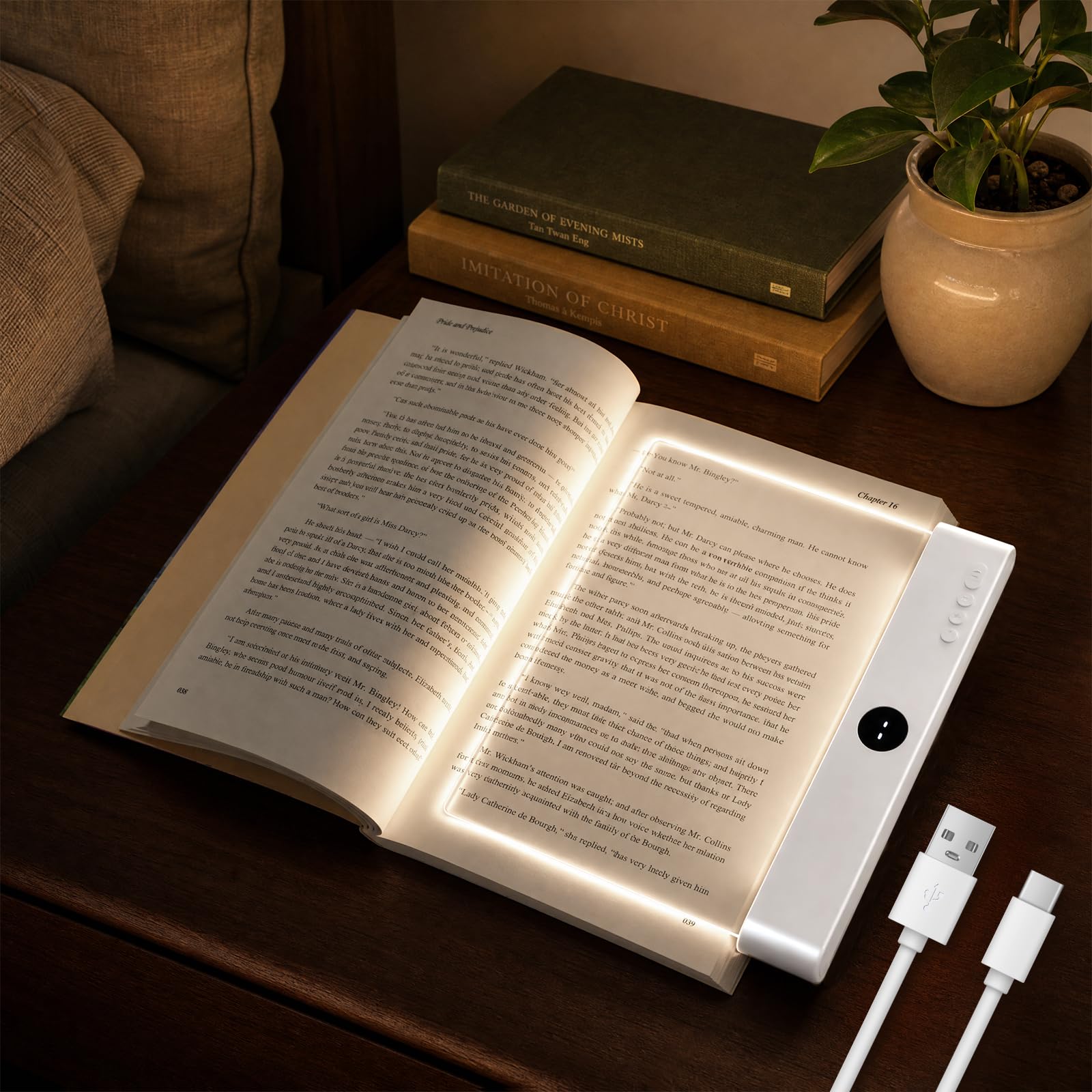 Starvortex LED Flat Book Light, Rechargeable Reading Light for Books in Bed