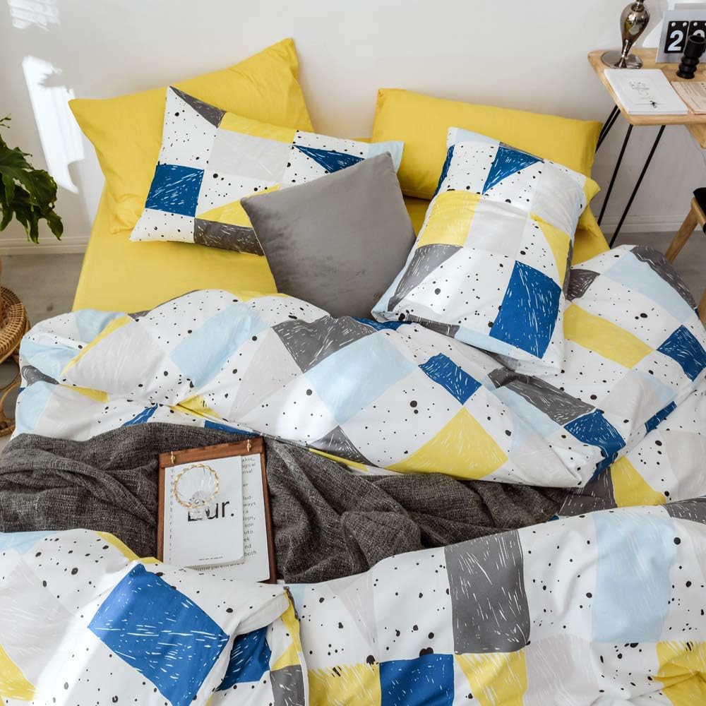 New Deal BoxHome Checkered Duvet Cover Queen Triangle Polka Dots Pattern Comforter Cover Set Modern Style for Neutral Zipper Closure 2 Pillowcases