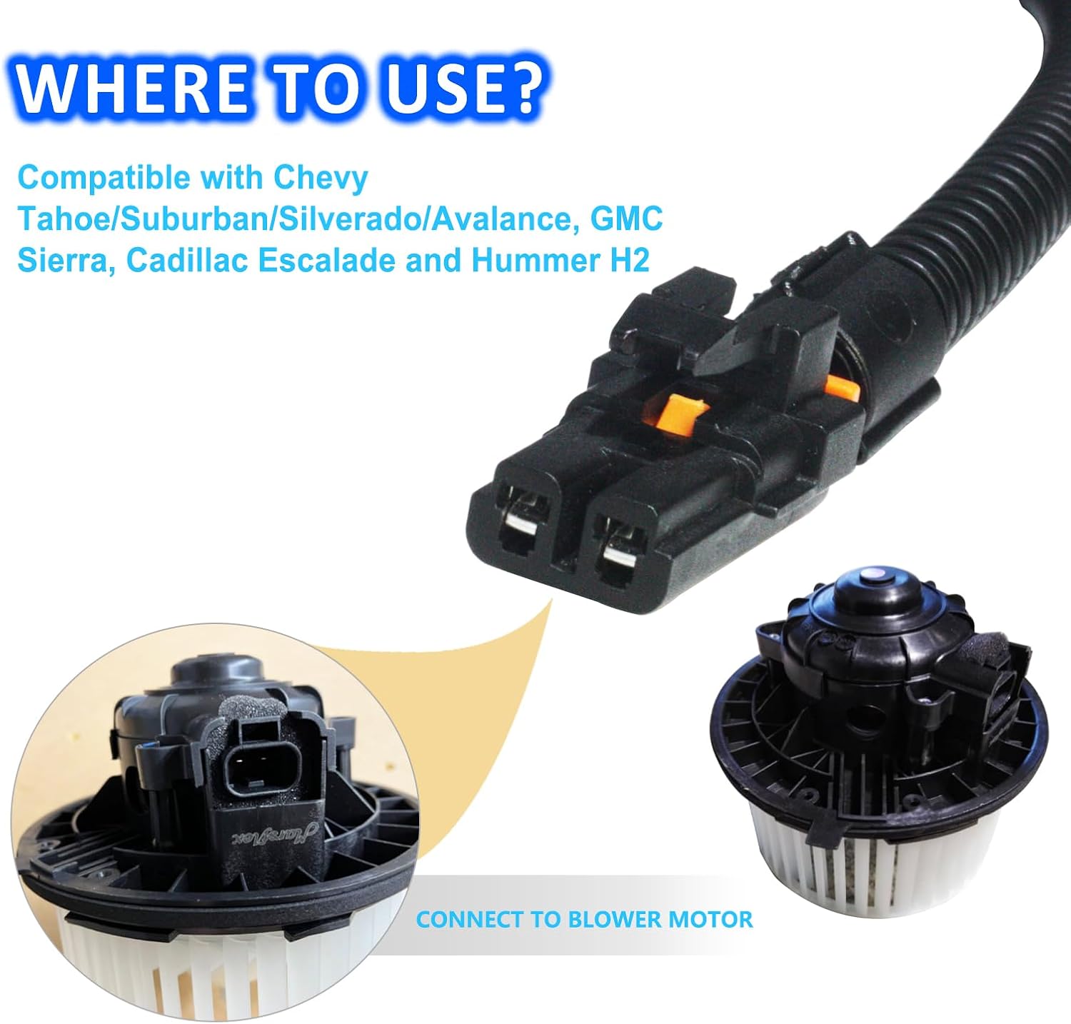 15-75221 Blower Motor Wiring Harness for 2007-2014 GM Ch-Evy Chev-rolet Ta-Hoe Sub-Urban Silve-rado Ava-Lance, GMC Sie-rra Bui-ck Yu-kon, Esca-Lade, for Hum-mer, OE 15887352, 22957044