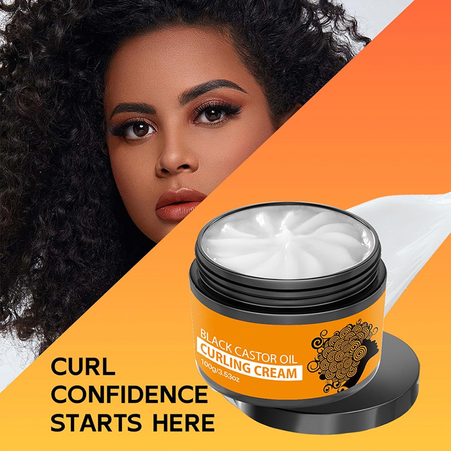 Black Castor Oil Curl Defining Cream, Anti Frizz Curl Cream Moisturizing Long-Lasting Styling, Hydrating Hair Mask Curl Cream to Define All Curly Types & Hair Textures - Image 7