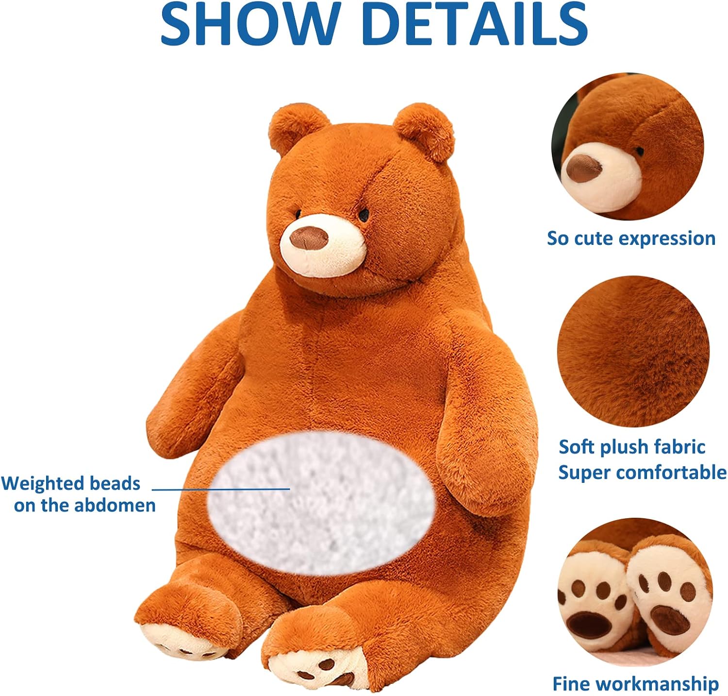 Bear Weighted Stuffed Animals, 21.5" 5.2 lbs Weighted Bear Plush Toy Large Brown Bear Weighted Plush Animal Pillow Gifts for Boys and Girls