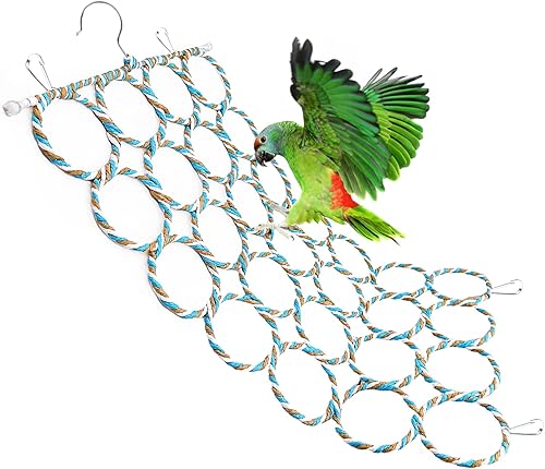 Miniatura 1 de Columpio de cuerda de cáñamo para pájaros, escalera de cuerda de escalada, hamaca para colgar en jaula de periquitos con 2 ganchos, juguetes para