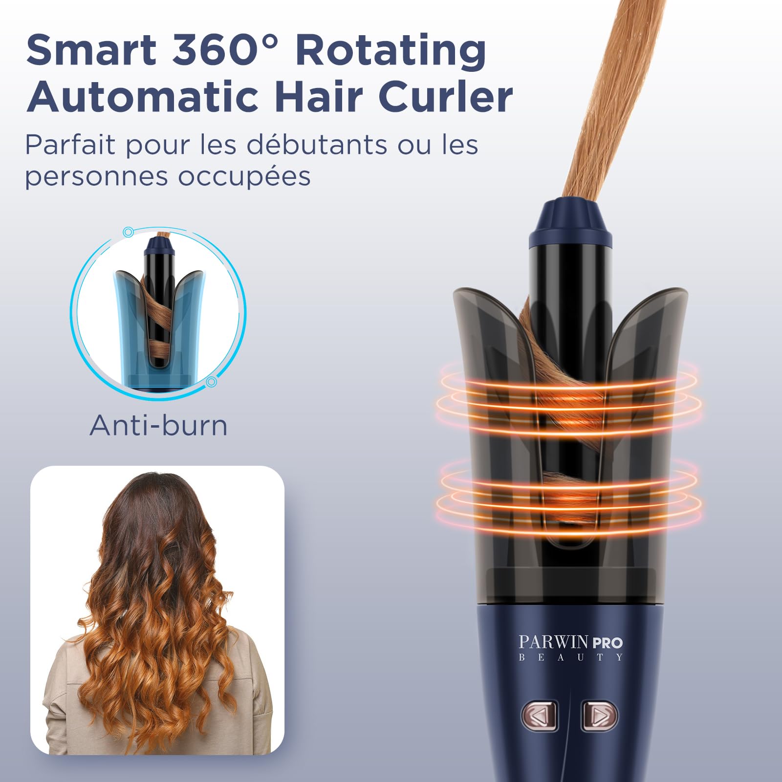 Boucleur A Cheveux Automatique 32mm, PARWIN PRO BEAUTY Fer À Friser Rotatif À 360°, Système Innovant Pour Les Boucles, 4 Températures Réglables, Signal Sonore De 7s