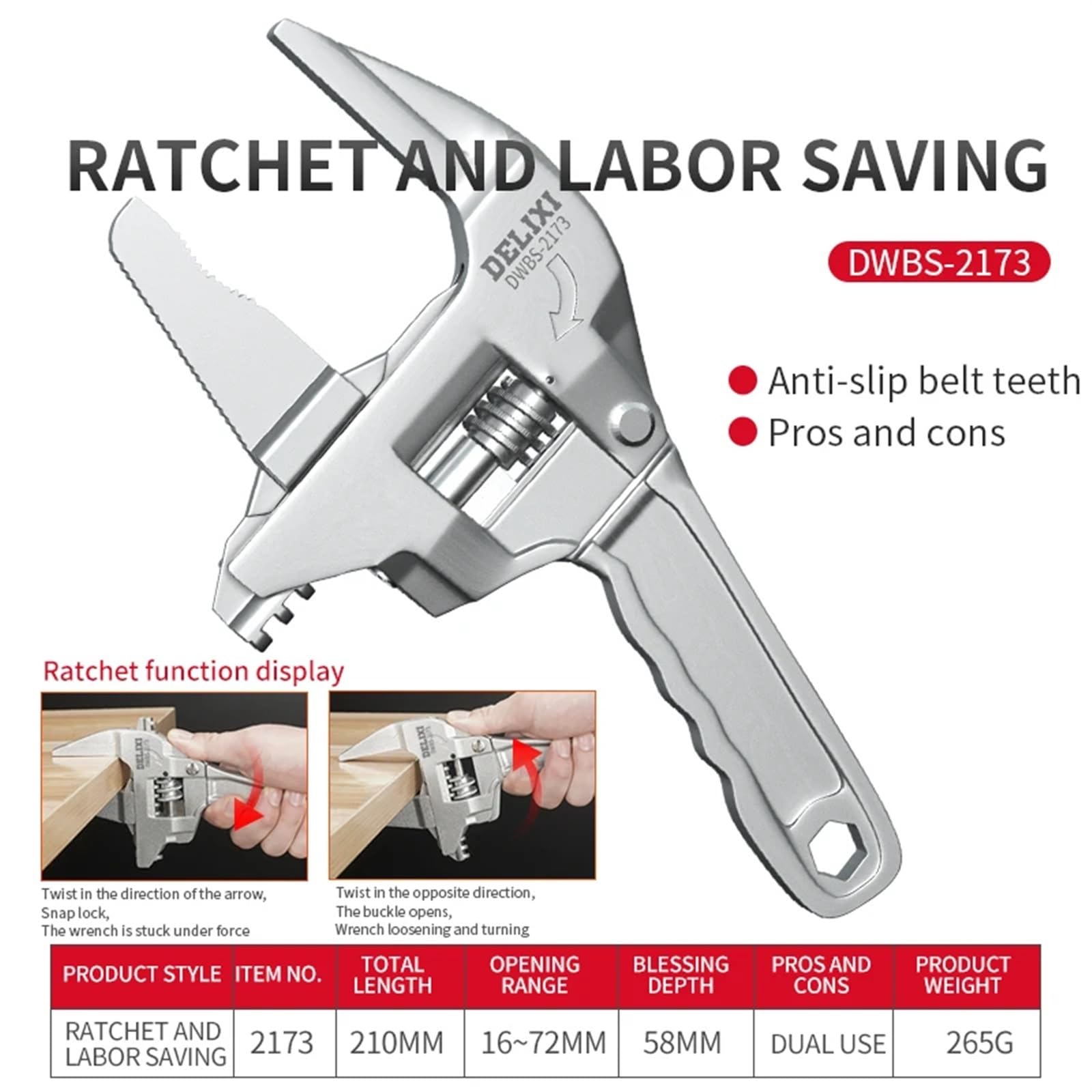 AVIMYA Multifunctional Large Opening Wrench Universal Sanitary Wrench Tool Live Mouth Short Handle Adjustable Kitchen Bathroom Wrench (Color : Ratchet Save Effort)