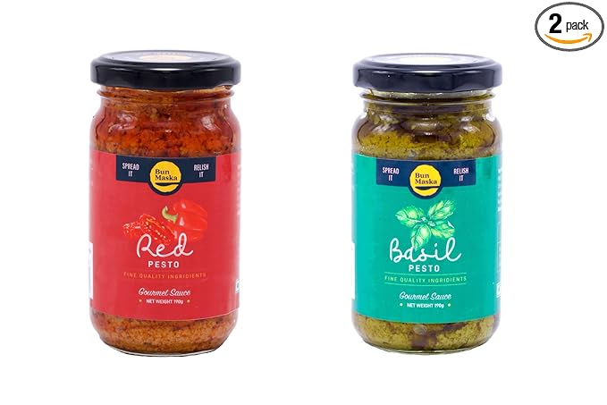 Red Pesto and Basil Pesto Sauce For Simple Meals and Sides Creamy Pesto No Artificial Flavors | No Added Msg | Italian Toppings Sauce | Healthy Italian Sauce (190 X 2)