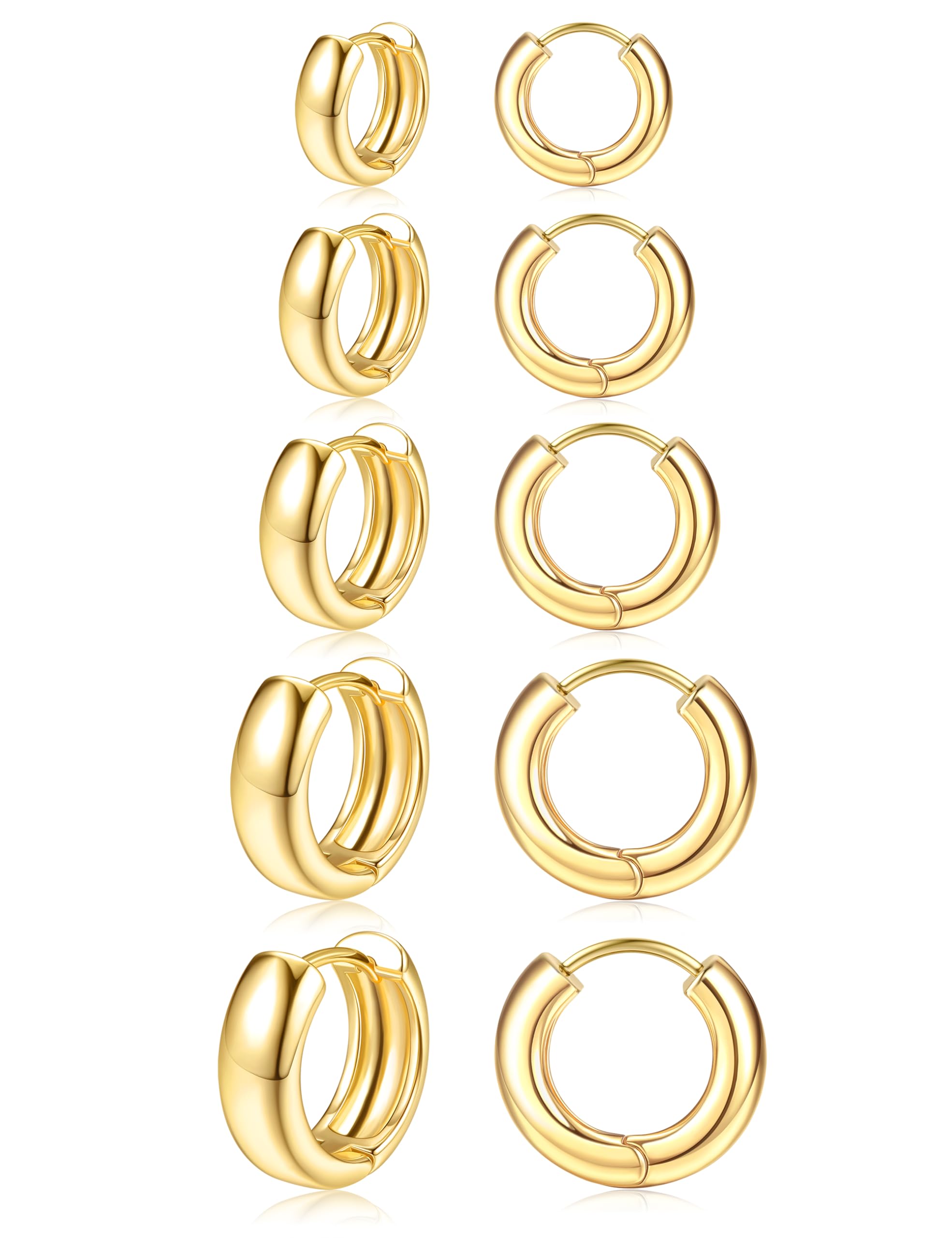 ZXLIHS Kleine klobige Creolen mit 14-Karat-Vergoldung für Damen, trendig – hypoallergene Knorpel-Ohrring-Sets für Dicke Creolen-Ohrring-Stapel, zierlicher versilberter Schmuck