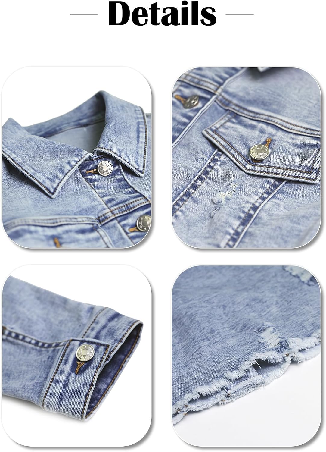 Women's Crop Denim Jacket Casual Long Sleeve Ripped Frayed Hem Jean Stretchy Jackets High Elasticity