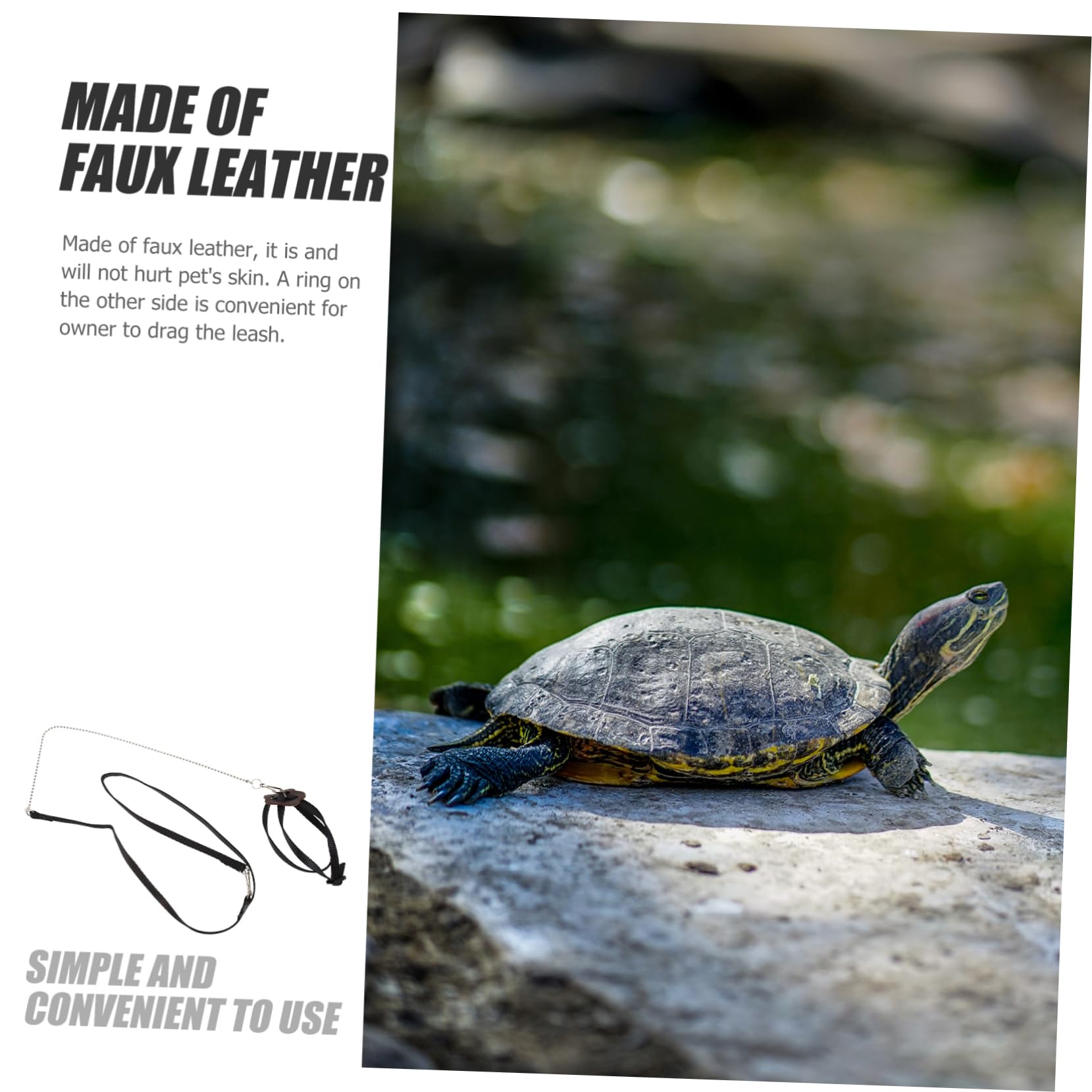 GANAZONO Adjustable Pet Leash for Turtles and Reptiles S Black Comfortable Faux Harness for Outdoor Walking Training for Tortoise Pets and Animals
