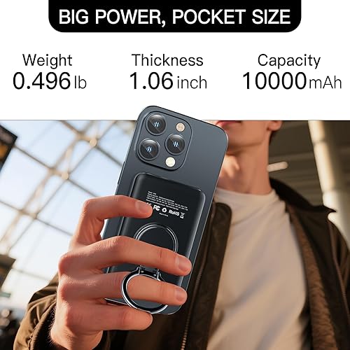 Miniatura 9 de HUOTO Cargador inalámbrico magnético plegable 3 en 1 para estación de carga de iPhone, cargador portátil de 10000 mAh con soporte para batería