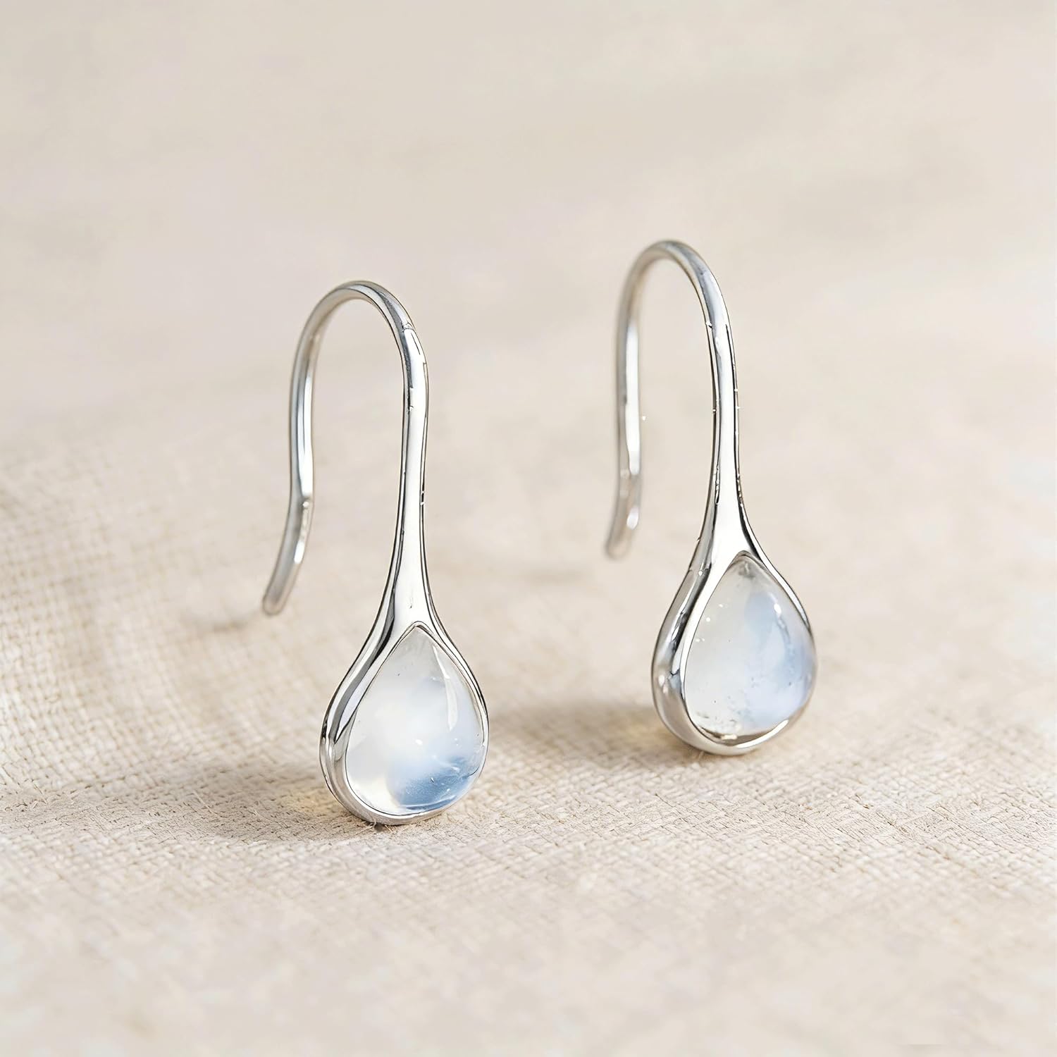 Larimar/Moonstone Earrings 925 Sterling Silver Blue Dangle Teardrop Gemstone Jewelry Gift For Women Lover