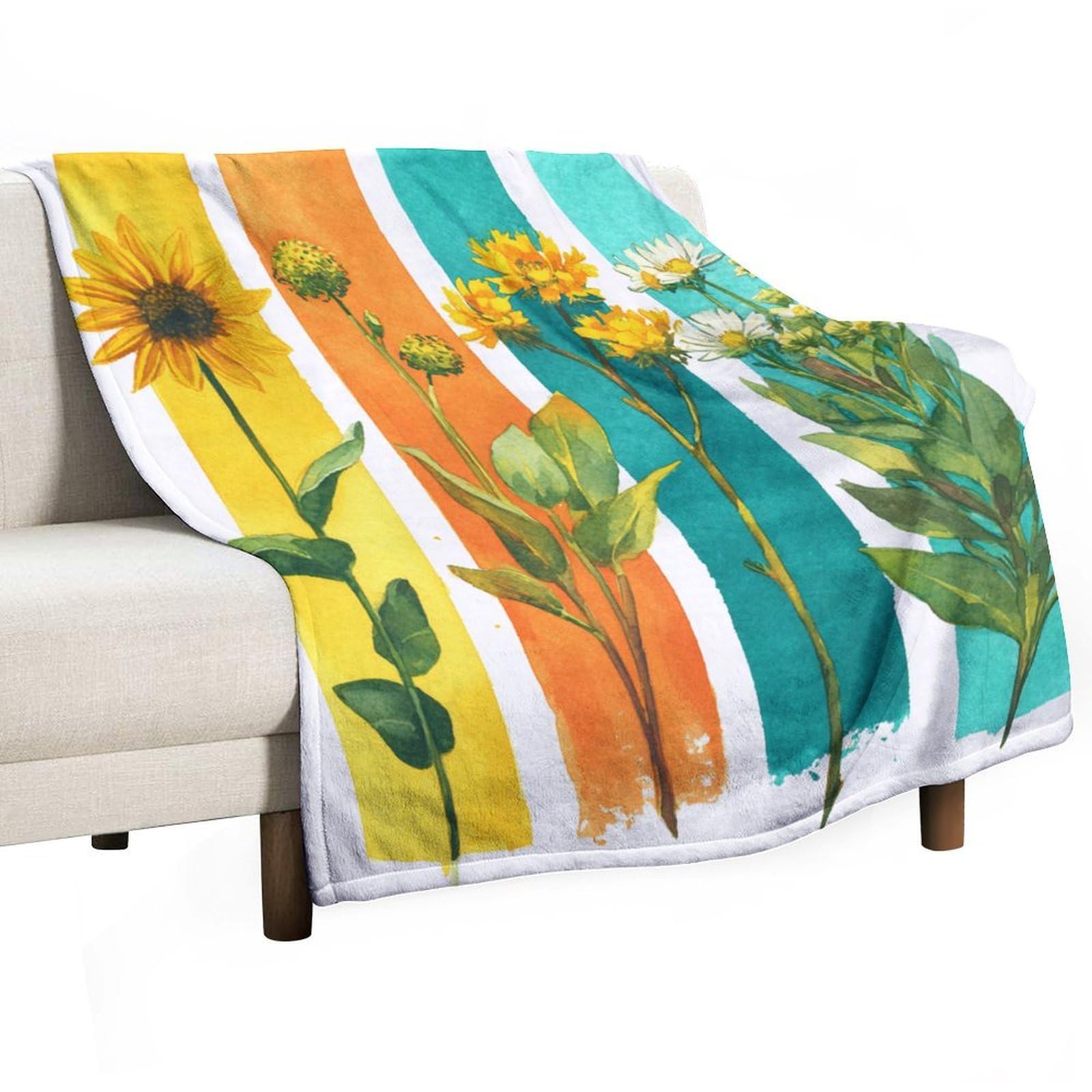 Jubonexis Watercolor Four Vertical Abstract Flowers Anti Pilling Throw Blankets Cozy Durable Blanket for Bedroom Living Rooms Couch Sofa Bed 130x150cm(50x60in)
