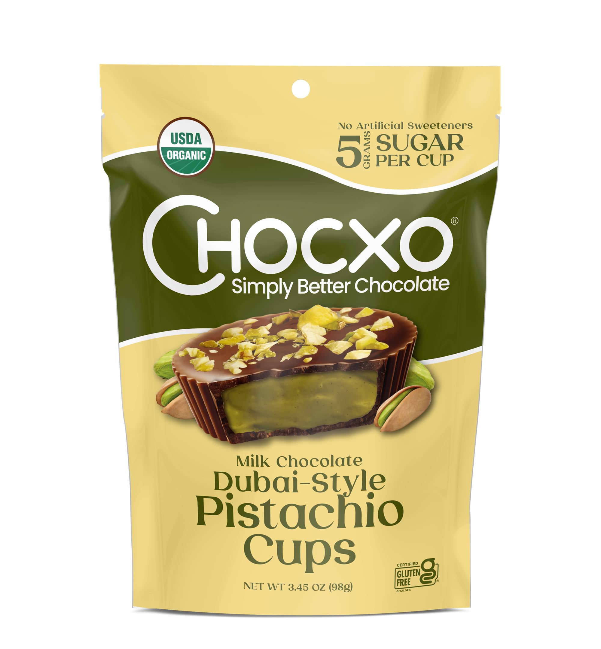 全年齢 C107 CHOCO CHOCOLATE SHOP 白チーパセット Chocxo Organic Dubai Style Pistachio Cups, 3.45 Ounce | Grocery