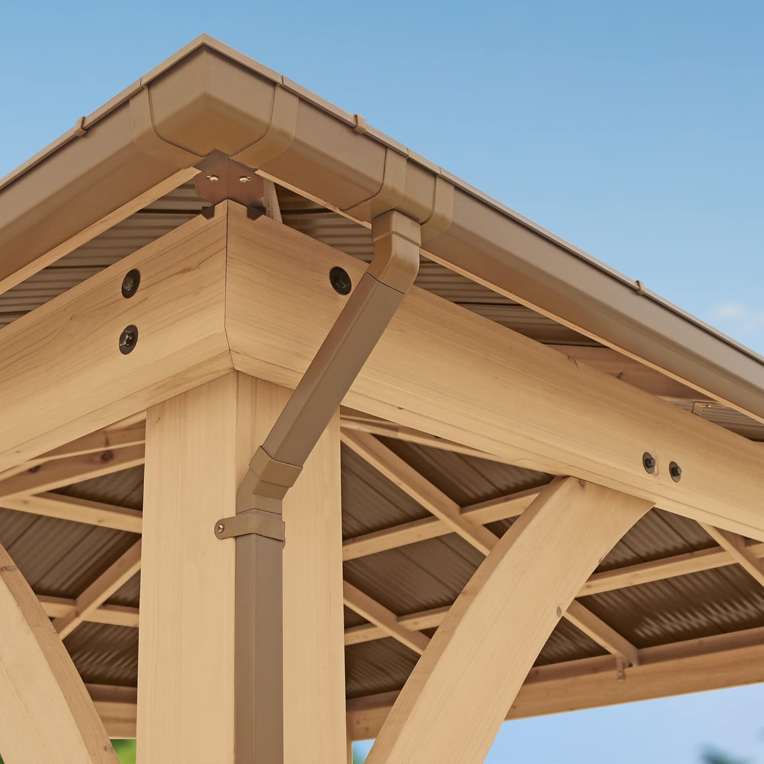 Yardistry 12 x 12 Meridian Gazebo Rain Gutters, Complete Gutter System with 4 Down Spouts for Meridian Gazebo