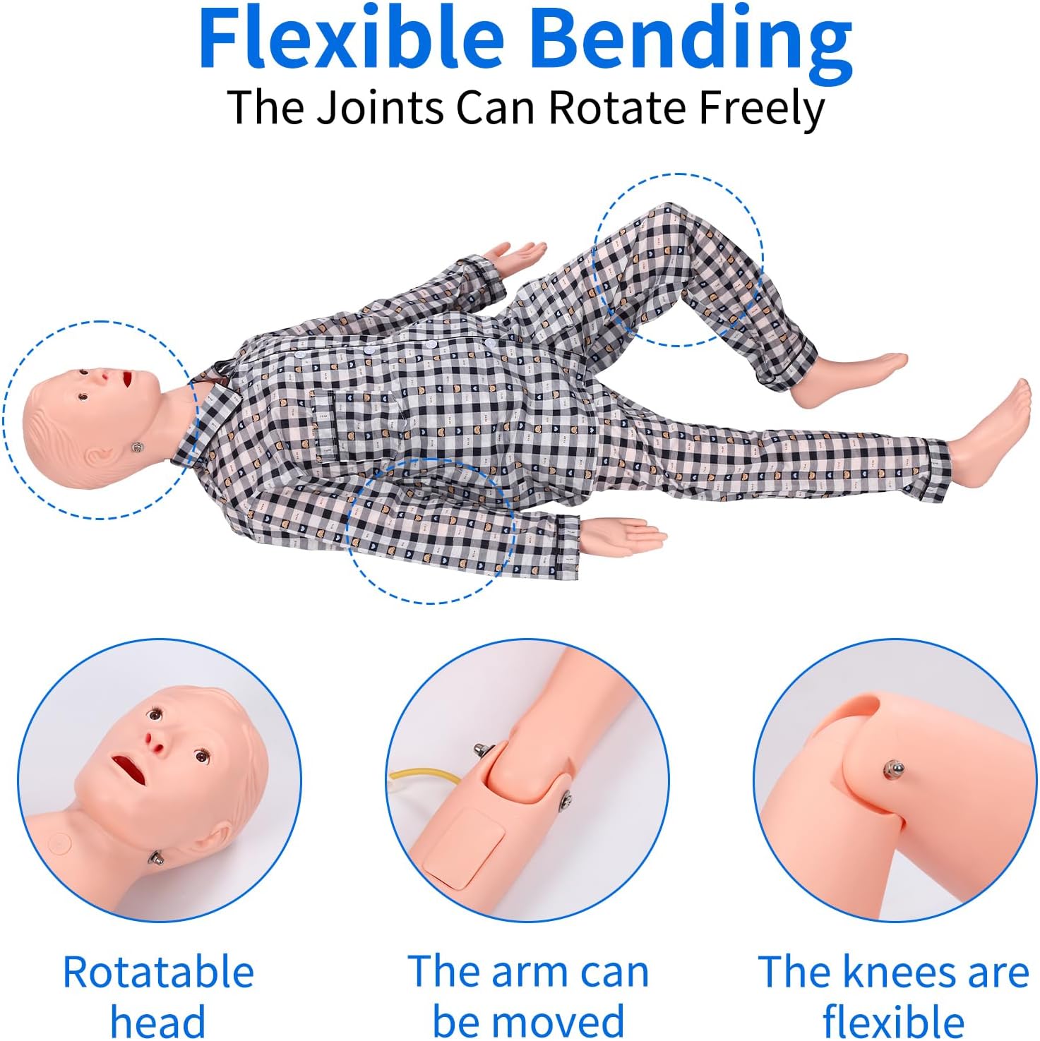 Medical Mannequin for Training, Male-Female Patient Care Medical Manikin Highly Simulated Nursing Mannequin with 3 Muscle Module & Patient Gown & Urinary for Teaching Pratice