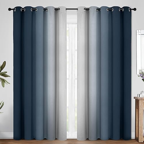 COSVIYA Cortinas y cortinas de color azul marino degradado de 84 pulgadas de largo, 2 paneles, con ojales, para oscurecer la habitaciĂłn, bloqueo de COSVIYA Cortinas y cortinas de color azul marino degradado de 84 pulgadas de largo, 2 paneles, con ojales, para oscurecer la habitaciĂłn, bloqueo de