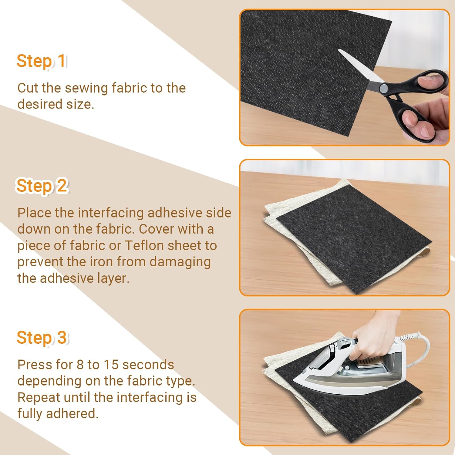 Lightweight Fusible Interfacing for Sewing, 11.8 Inch x 30 Yards Iron On Fusible Fleece Fabric Single Sided Bonding Web, Non Woven Black Fusible Batting for Fabric Embroidery Quilting