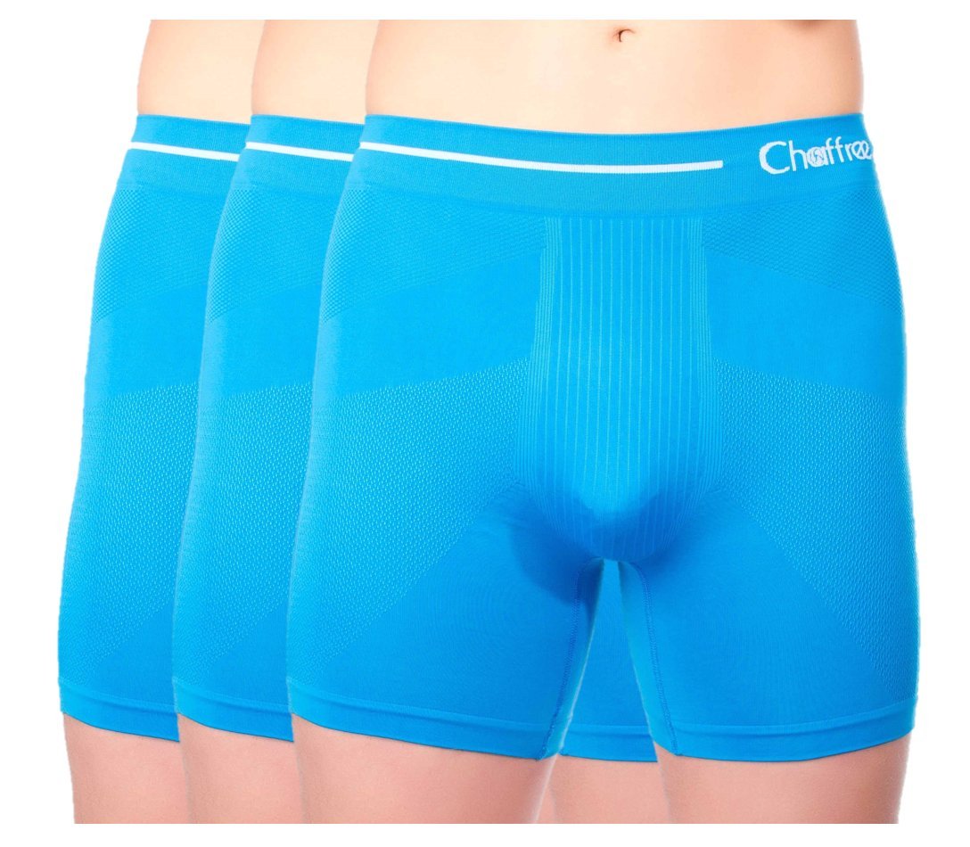 Chaffree Mens Coolmax Anti Chafing Short Leg Boxer Shorts, Seamless Anti Bacterial Breathable Moisture Sweat Control Underpants, Quick Dry Sports Exercise Underwear Briefs, 3 Pack(ML; Leg-Short, Blue)