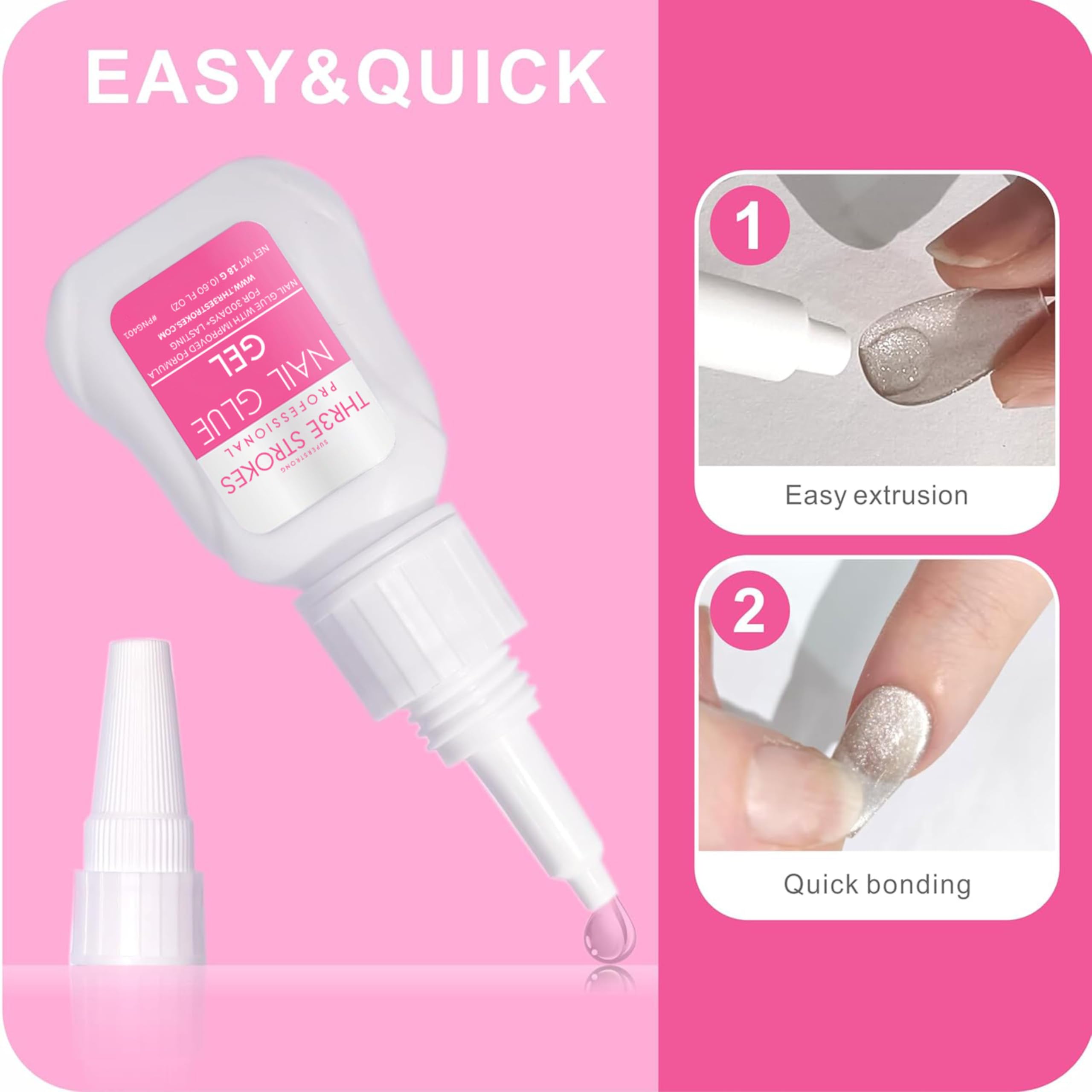 New Upgrade Super Strong Nail Glue Gel and Quickly Nail Glue Remover Kit Press on Nail,G1 Long-lasting 30+ Days Without UV Light,R1 Dropper-type Easily Remove Nail, Salon Professional Bundle (COMBO) 4