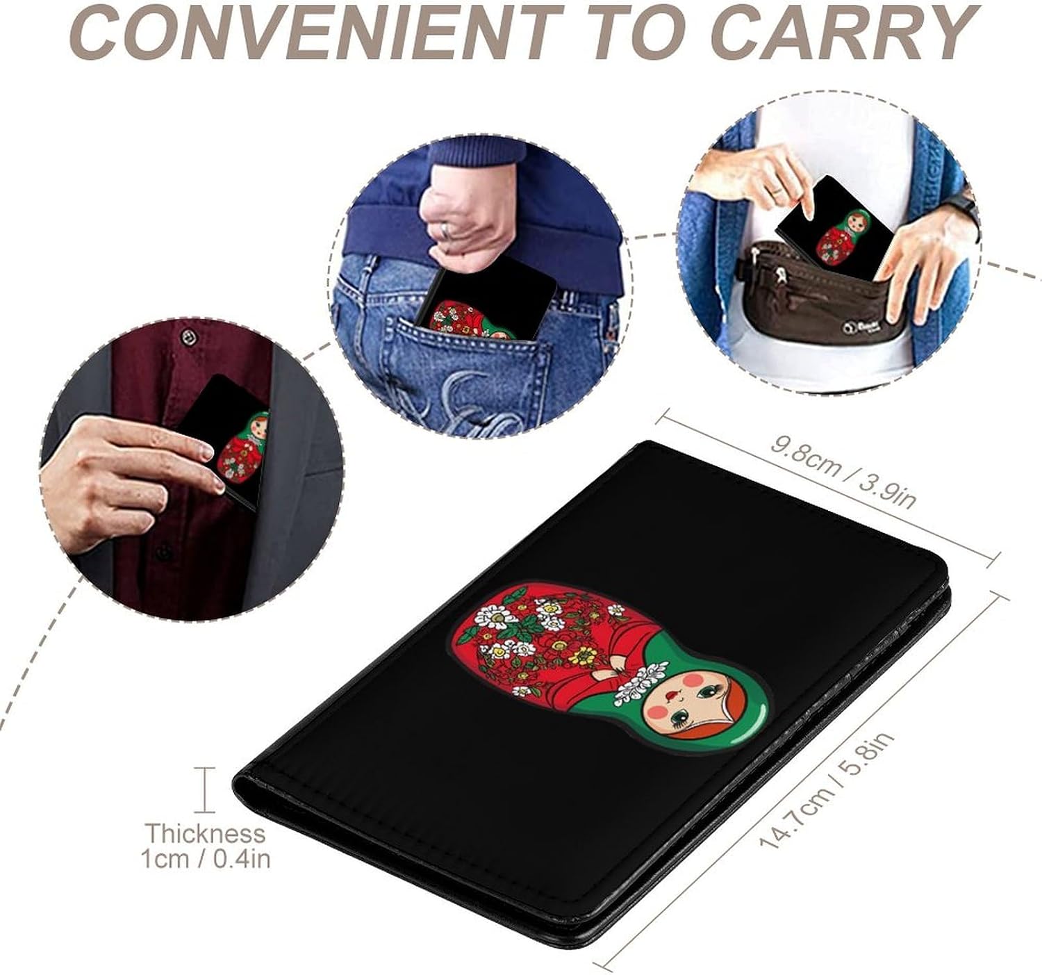 Russian Doll Matryoshka Passport Holder Travel Must Haves Slim Passport Wallet with ID Card Slot Case for Women Men