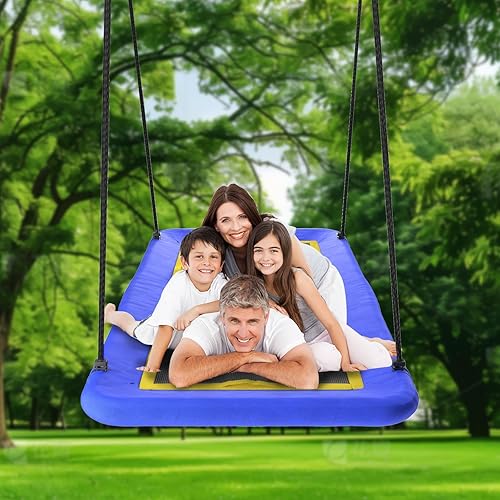 Miniatura 3 de Columpio de árbol de plataforma rectangular de 60 pulgadas para niños y adultos, columpio gigante con correa ajustable para colgar, tela de