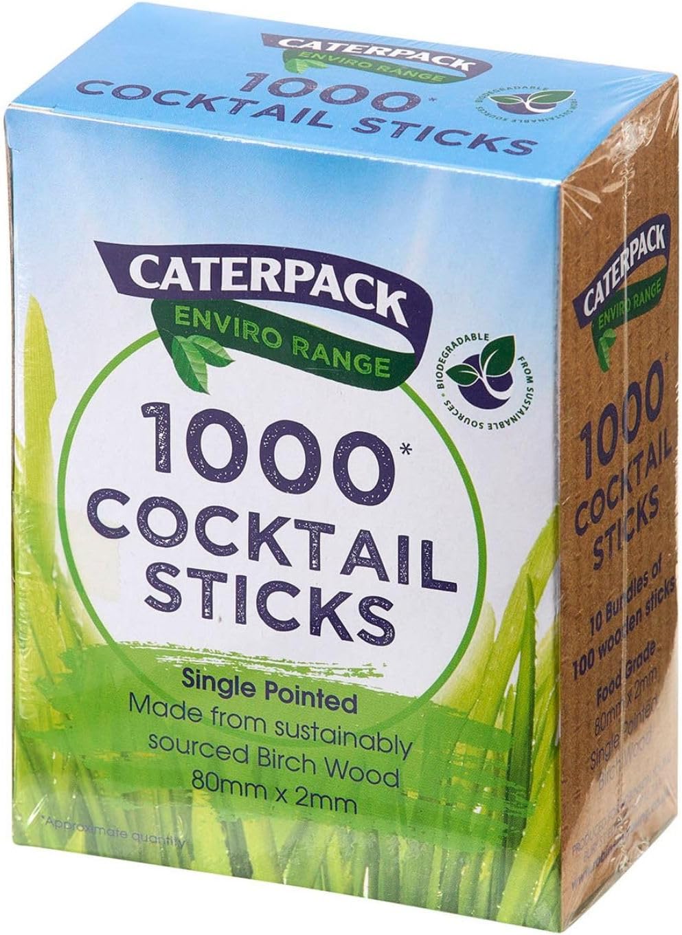 Caterpack Enviro - 1000 Pack Cocktail Sticks Birchwood - Fully Recyclable Biodegradable, Sustainably Sourced, Eco-Friendly Food Picks for Parties, BBQ, Catering, Food Service, Events
