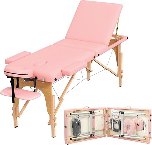 Miniatura 12 de Mesa de masaje, cama de masaje plegable portátil de 2 secciones, cama de spa de pestañas ajustable en altura con base facial, cama de salón facial 2