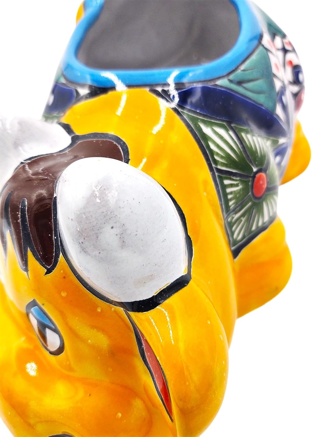 Cactus Canyon Ceramics Vaca Echada (Resting Cow) Mexican Talavera Planter Pot (13" D x 9" W x 5.5" H) Hand Painted - Yellow Body Color - Mexican Decor Planter Cow