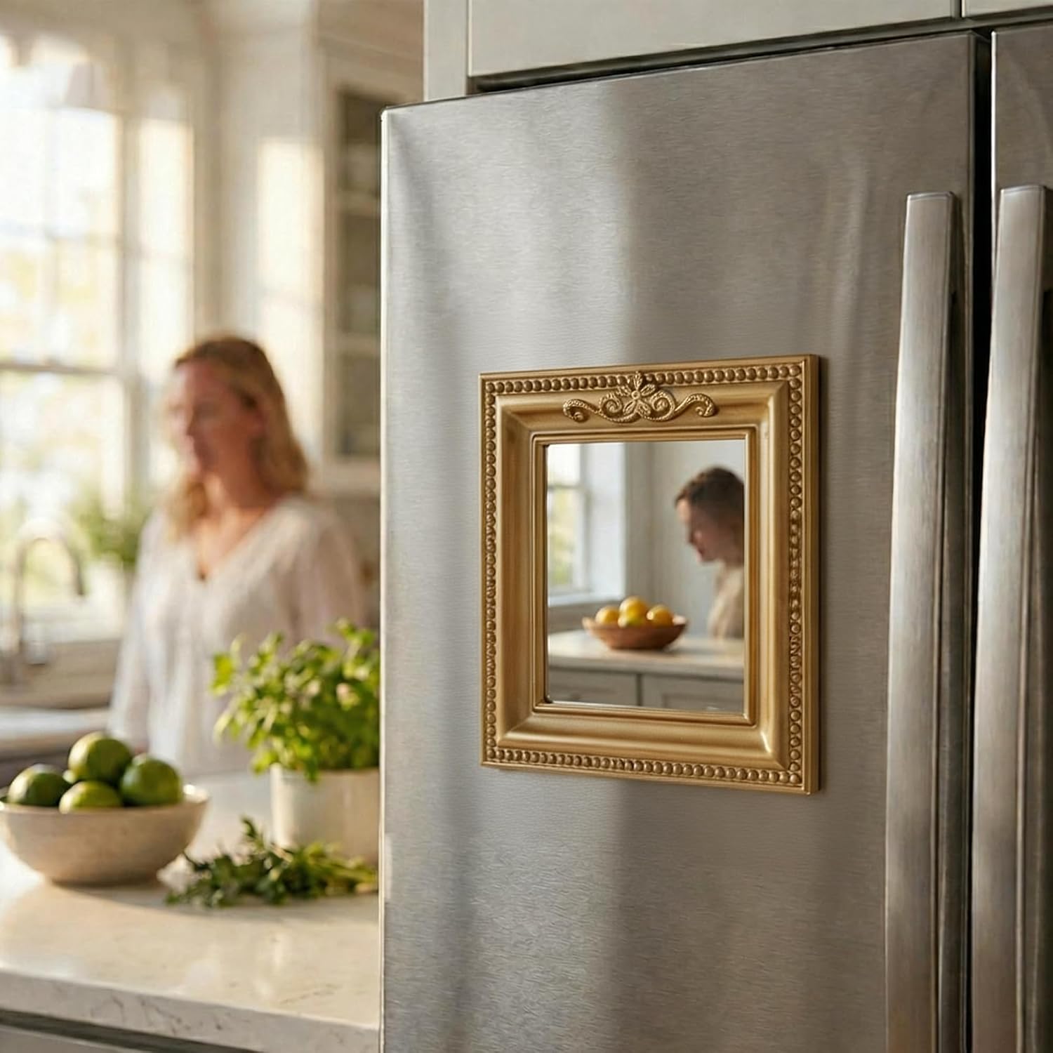 Vintage Mini Mirror Magnets for Refrigerator, Small Gold Resin Glass Mirror Fridge Magnets for Kitchen Locker Office Decor, 3"x3" Clear Display, Overall 4.5"x4.5" (Classic Gold) image 3