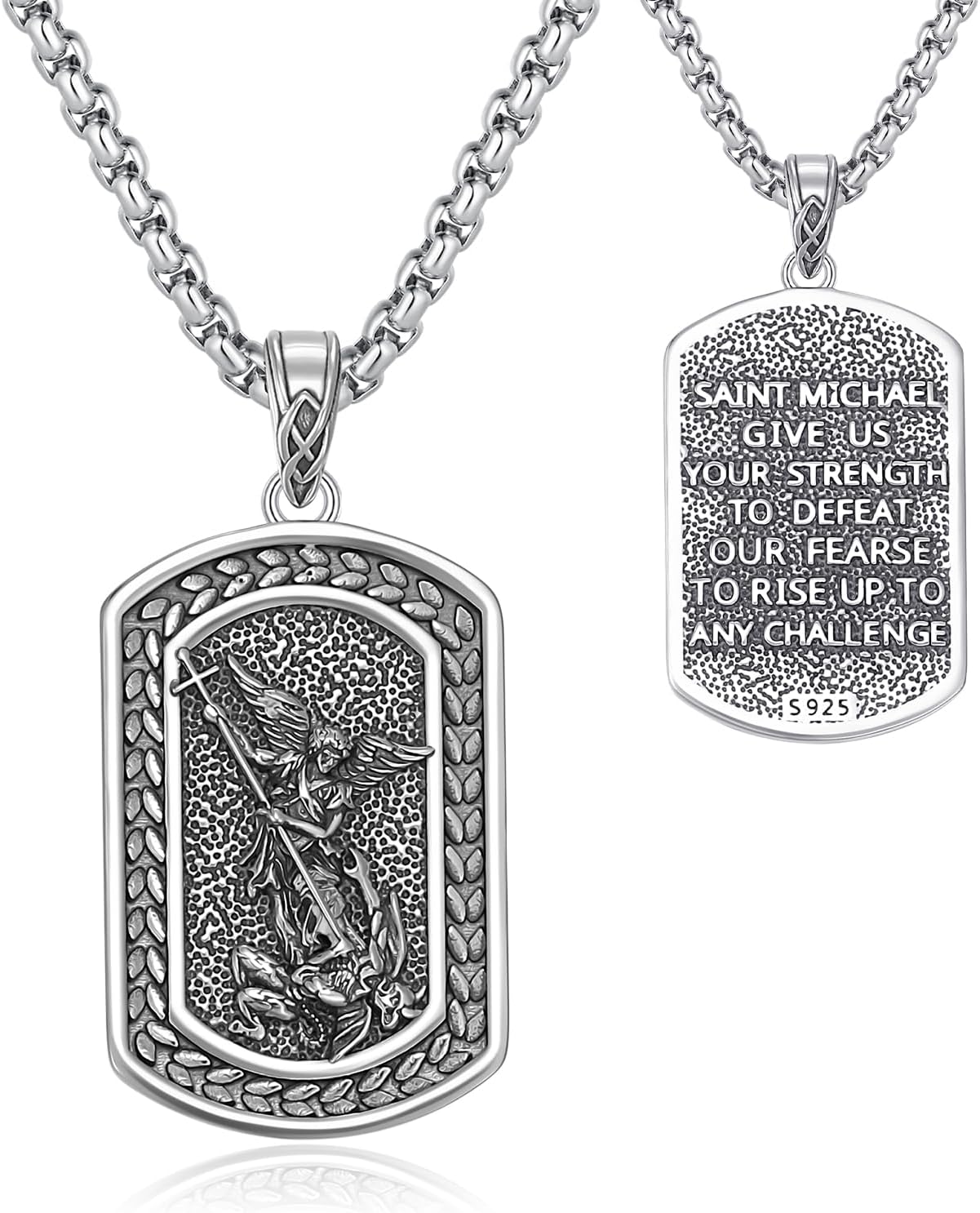 Saints Religious Necklace 925 Sterling Silver St. Christopher/St. Michael/Virgin Mary Miraculous Medal Patron Saint Religious Amulet Necklace Jewelry Gift for Women Men