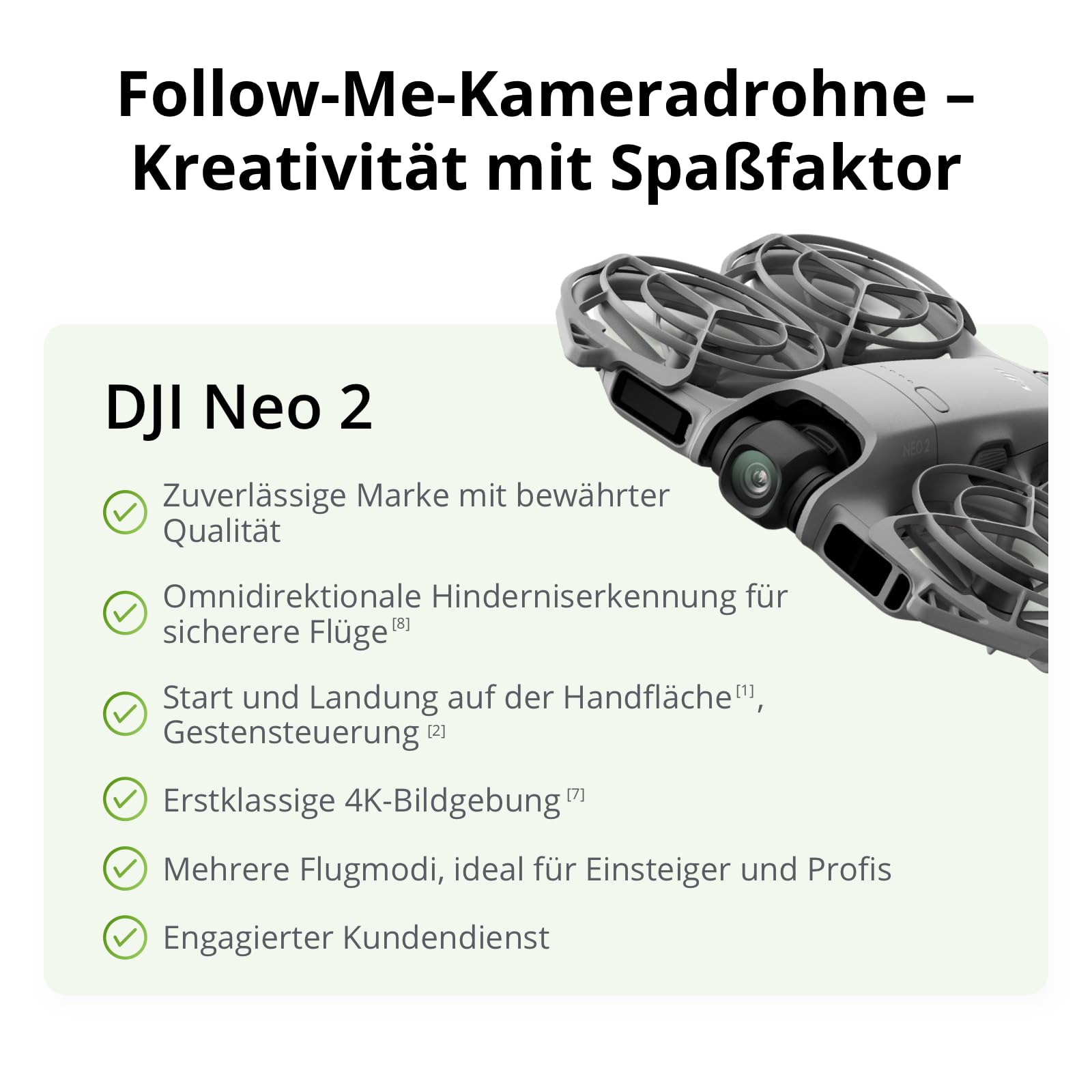 DJI Neo 2 Drohne, 4K, ActiveTrack, Gestensteuerung, Hinderniserkennung, Einsteiger