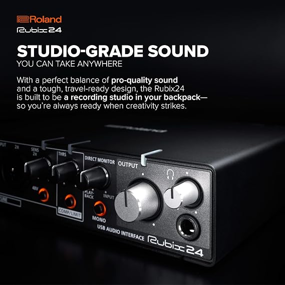 Roland Rubix24 2-In/4-Out USB Audio Interface | High-Resolution Audio | Record with Mics, Guitars, Keys & More | Compact & Durable Build | Compatible with Mac, PC & iPad | Expanded I/O Features