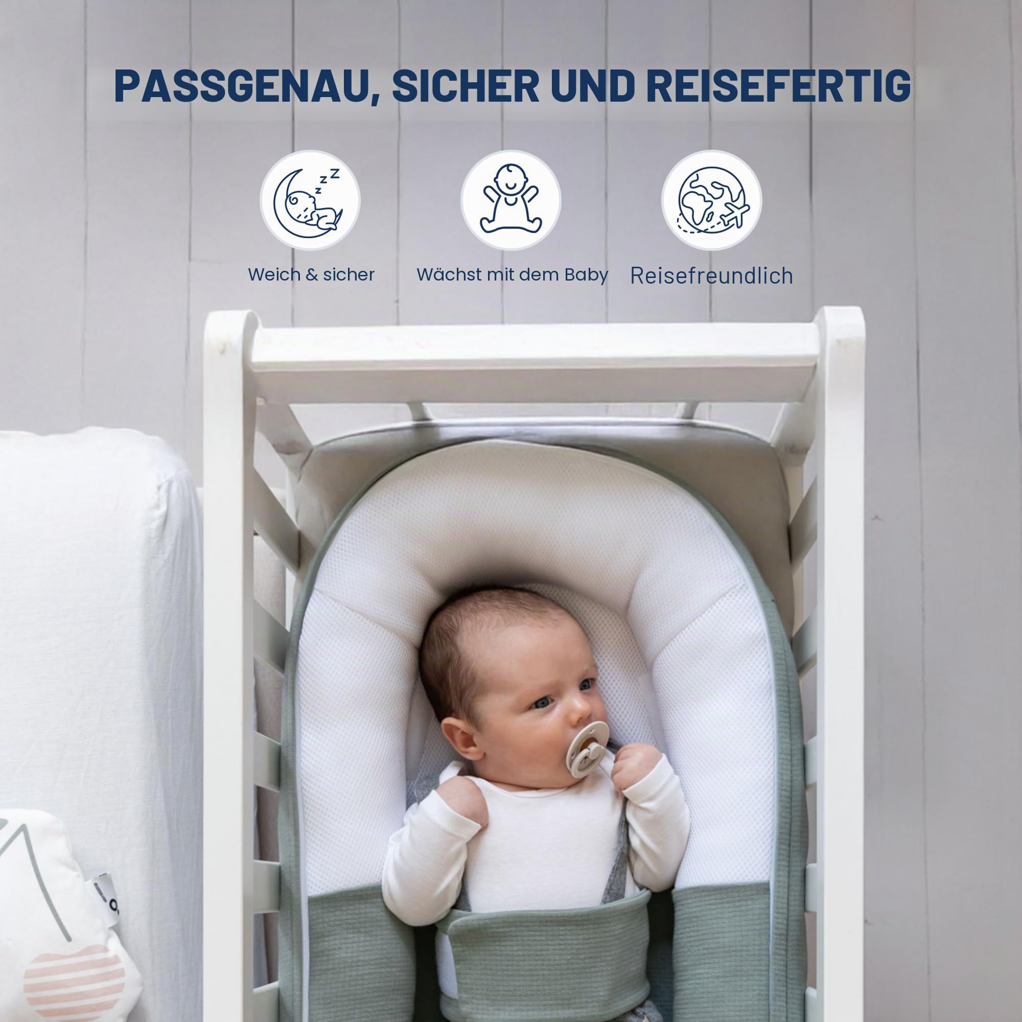 Doomoo Cocoon Babynestchen für Babys bis 8 Monate - Babynest, Kuschelnest, Lagerungskissen aus Bio-Baumwolle, Oeko-Tex Zertifiziert, Tetra Jersey Green