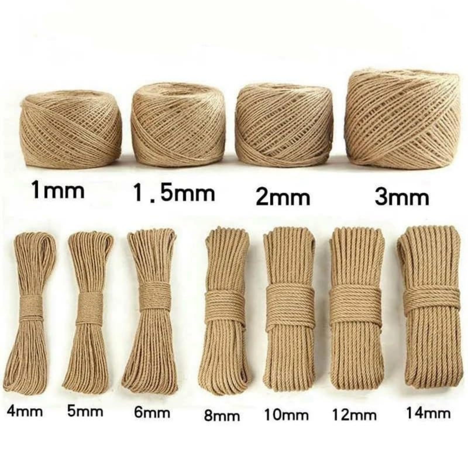 Cuerda de Yute Gruesa/Fina Natural 6mm /8mm/4mm/5mm/3mm Cuerda de Cáñamo Natural, Rollo de Corde Yute para Embalaje, Decoración, Jardinería, Fotos, Regalos, Manualidades
