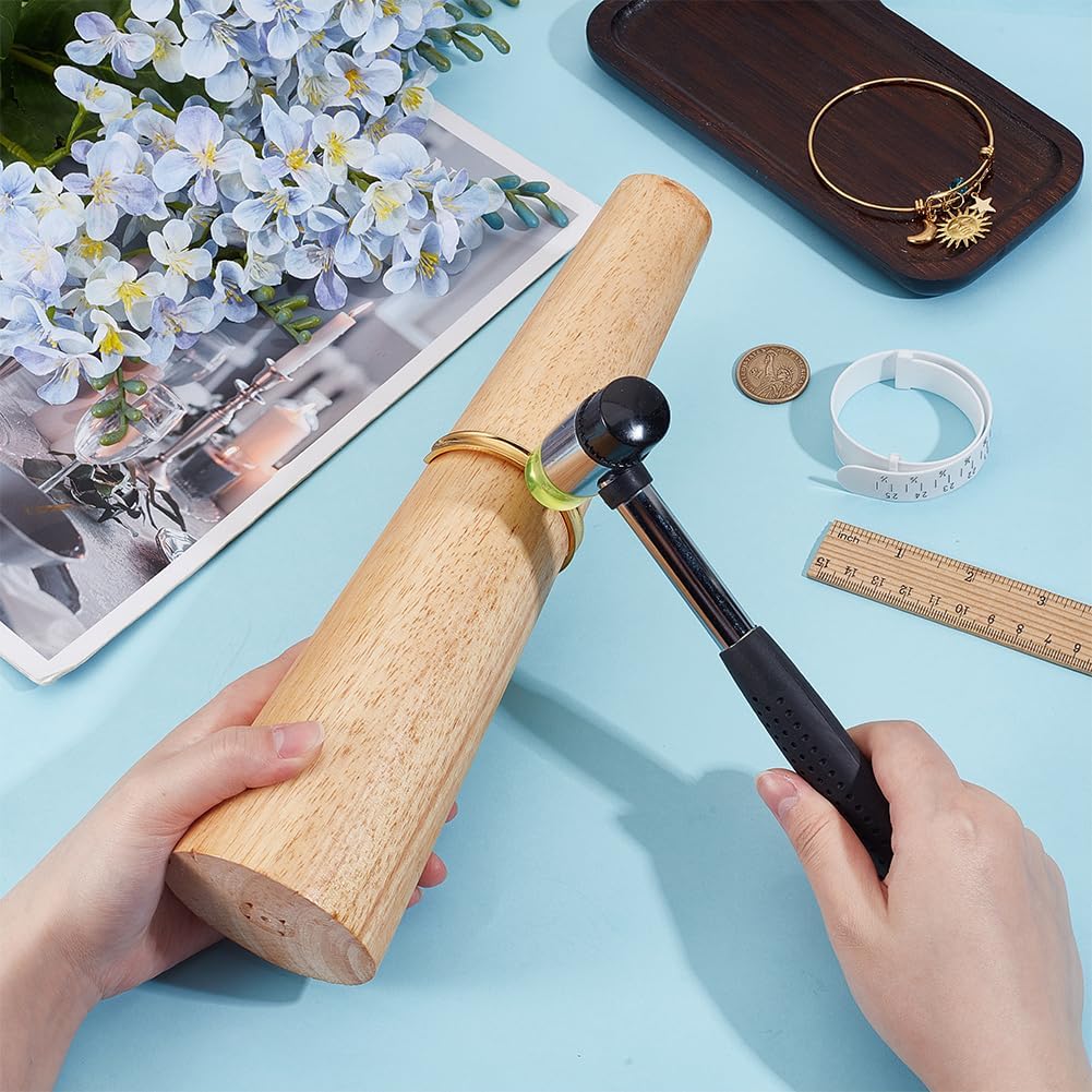 BENECREAT 3Pcs Wood Bracelet Mandrel Tool, Bangle Shaper Sizer Measuring Tool Kits with Rubber Jewelry Hammer for Jewelry Making Wire Wrapping - Image 3