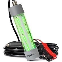 Foxelli Underwater Fishing Light Green LED Submersible Fishing Lights IP68 Waterproof 3900 Lumen DC 12V 30W with 33 Ft Cable and Battery Clamps Crappie Attractant for Night Angling