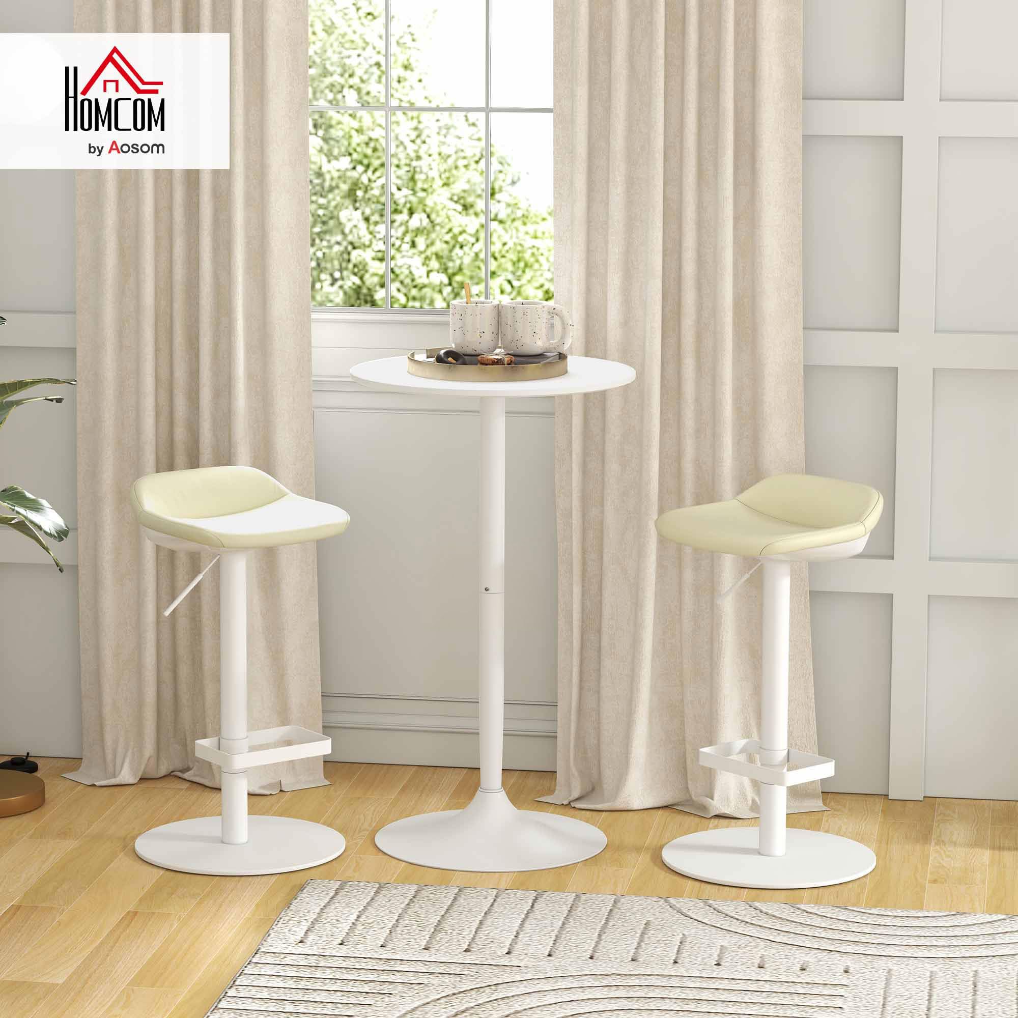 HOMCOM Mesa de Bar Redonda, Mesa de Comedor, Ø60x102 cm, con Encimera Laminada y Marco de Acero, para 2 Personas, Moderna, para Casa, Cocina, Blanco