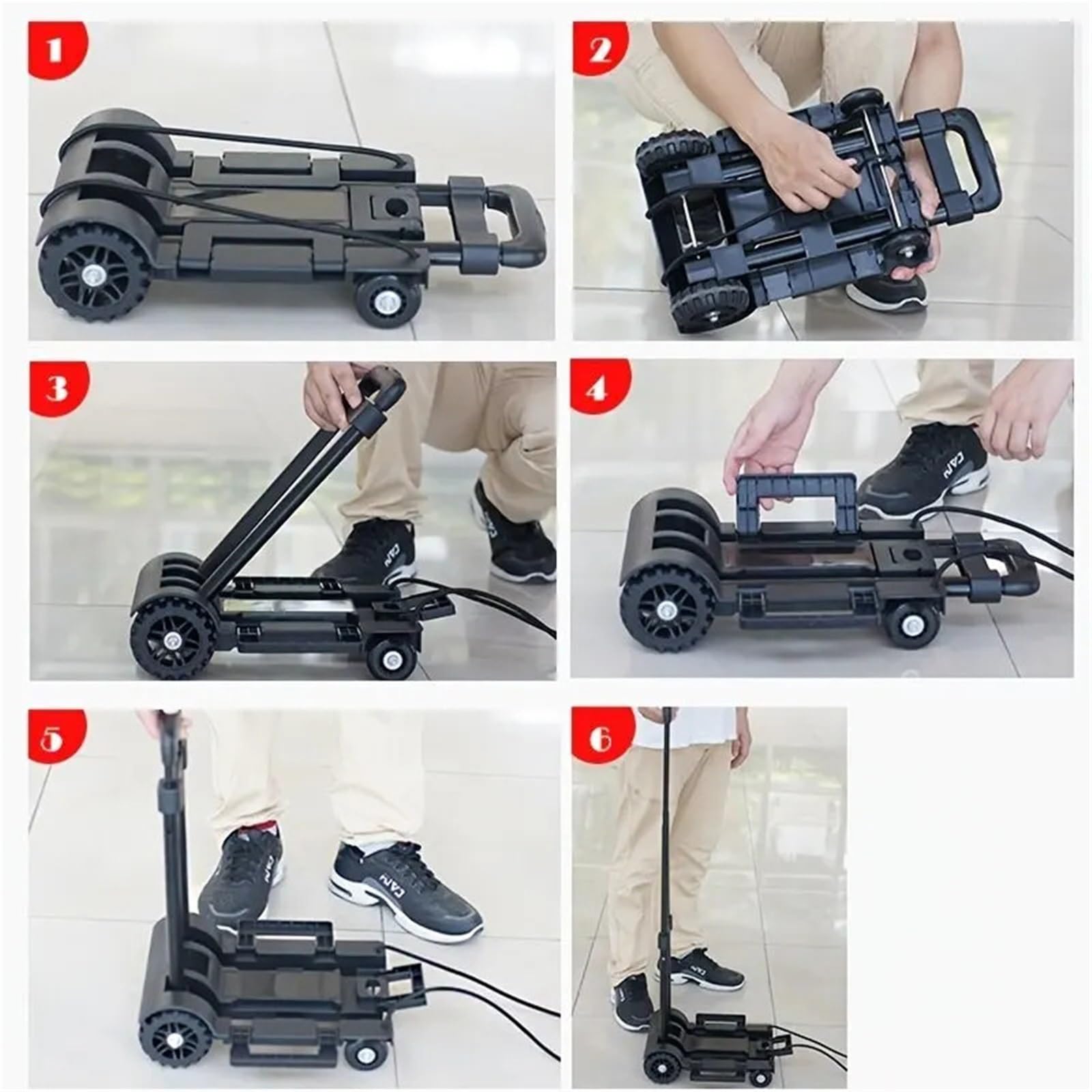 Carrello a mano pieghevole a 2 colpi leggero nero piccolo telescopico portatile Zaino for bagagli Viaggio in movimento Shopping Per Il Trasporto