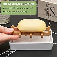 Vista 3 de Jabonera de bambú para ducha, soporte de barra de jabón de madera para bandeja de jabón de baño, fácil de limpiar, duradera y con almohadillas