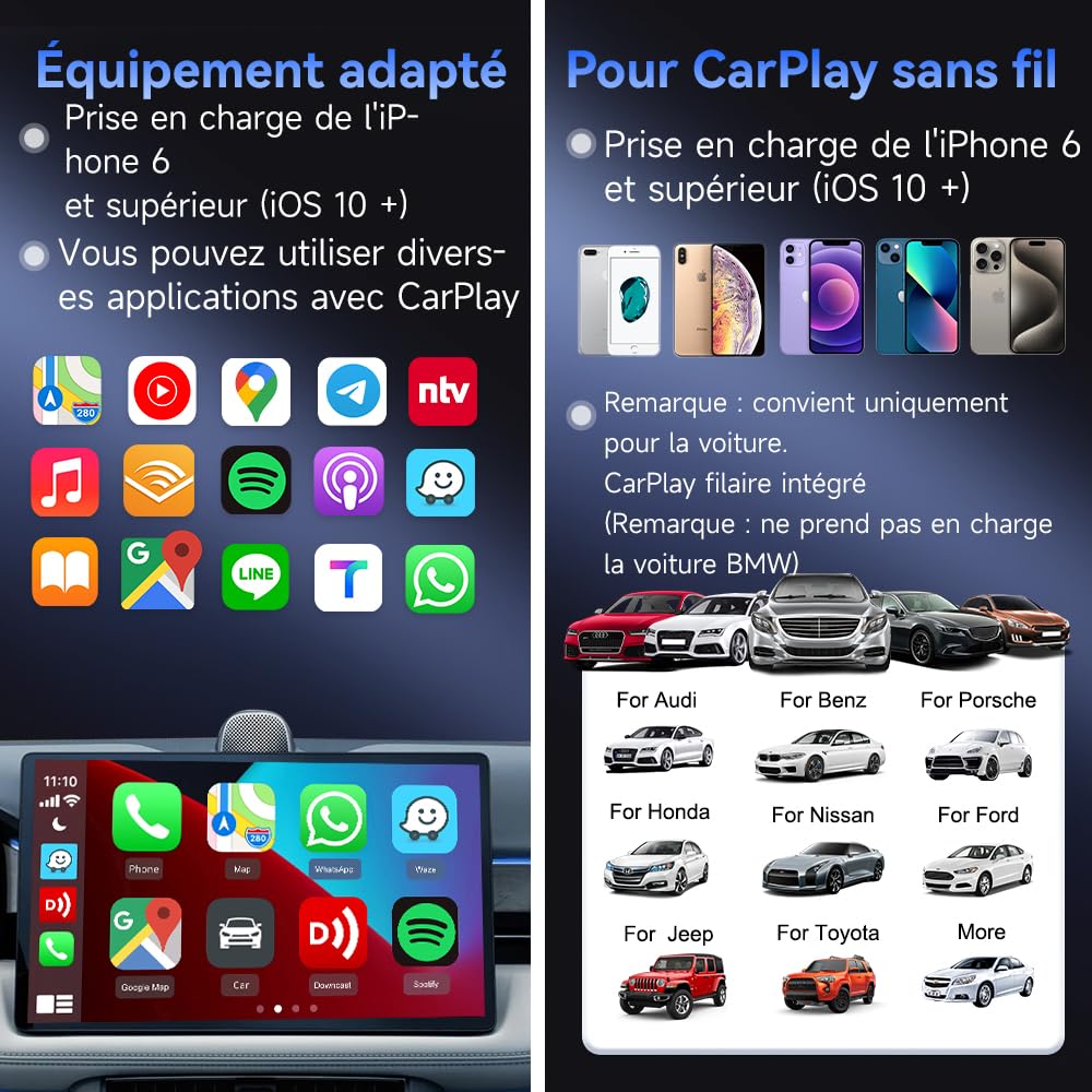 Carlinkit Adaptateur CarPlay sans Fil Mini se, pour Voitures CarPlay filaires OEM (année de Fabrication : 2016 à 2026) Plug and Play, Prend en Charge la Mise à Jour de la Version en Ligne,5GHz WiFi