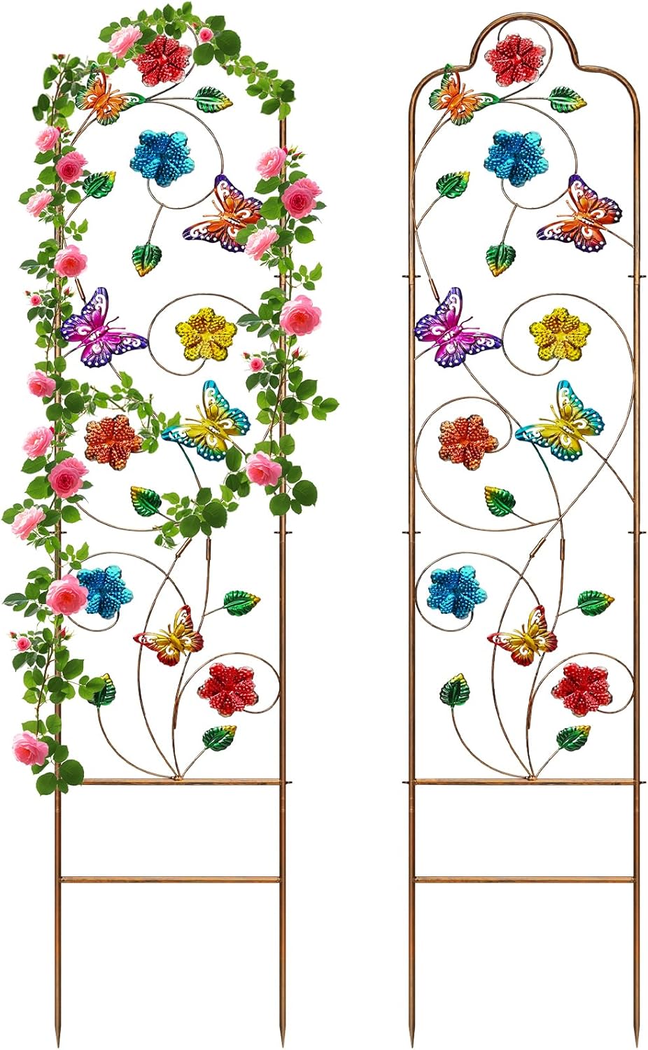 2 Pack Metal Garden Trellis Arched Fence Trellises for Climbing Plants Outdoor, Roses, Vines, Flowers, and Vegetables Support, 60'' H x 12'' W, Butterfly