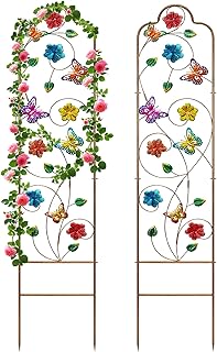 2 Pack Metal Garden Trellis Arched Fence Trellises for Climbing Plants Outdoor, Roses, Vines, Flowers, and Vegetables Support, 60'' H x 12'' W, Butterfly